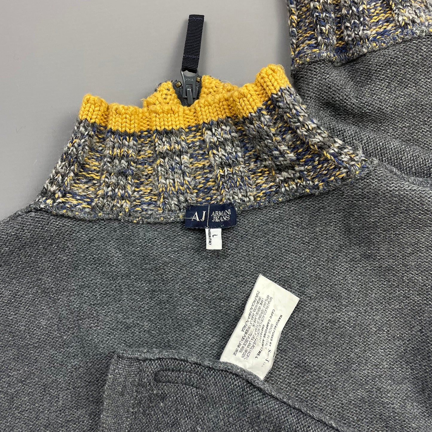 Armani Jeans Grey & Multicolour 00s Alpaca & Wool Blend Knit Half-Zip Jumper