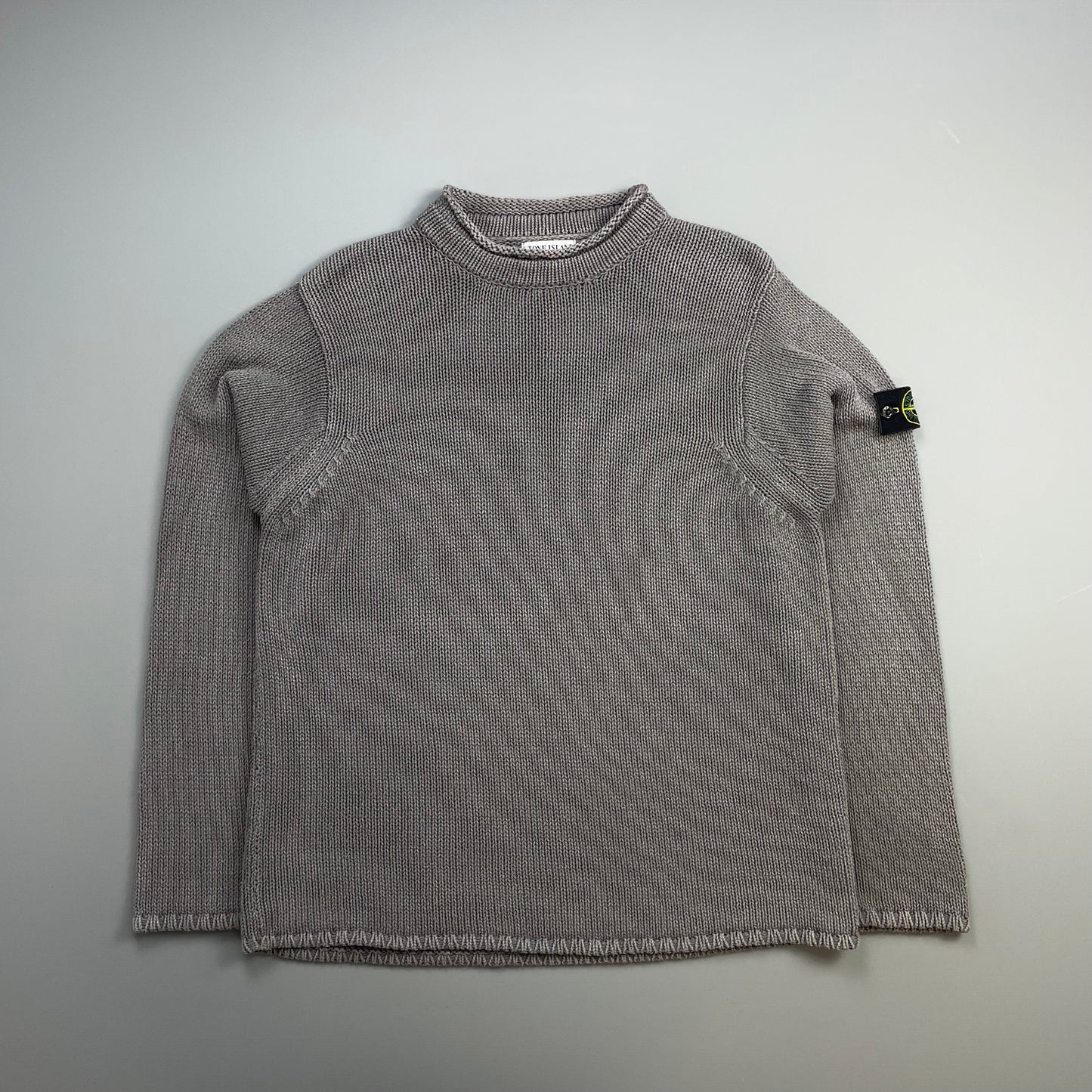 Stone Island Grey SS00 Heavyweight Raw-Edge Collar Knit Jumper