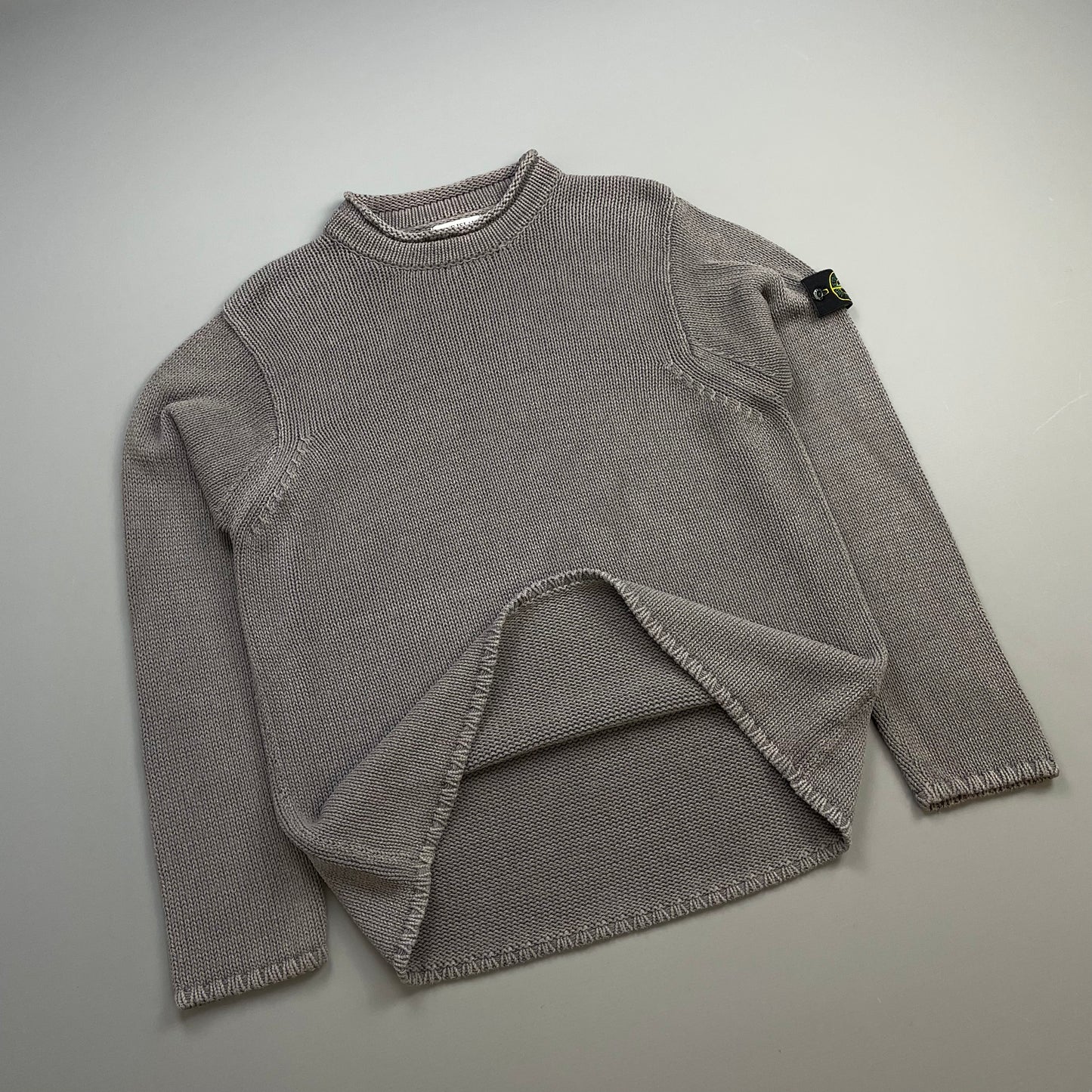 Stone Island Grey SS00 Heavyweight Raw-Edge Collar Knit Jumper