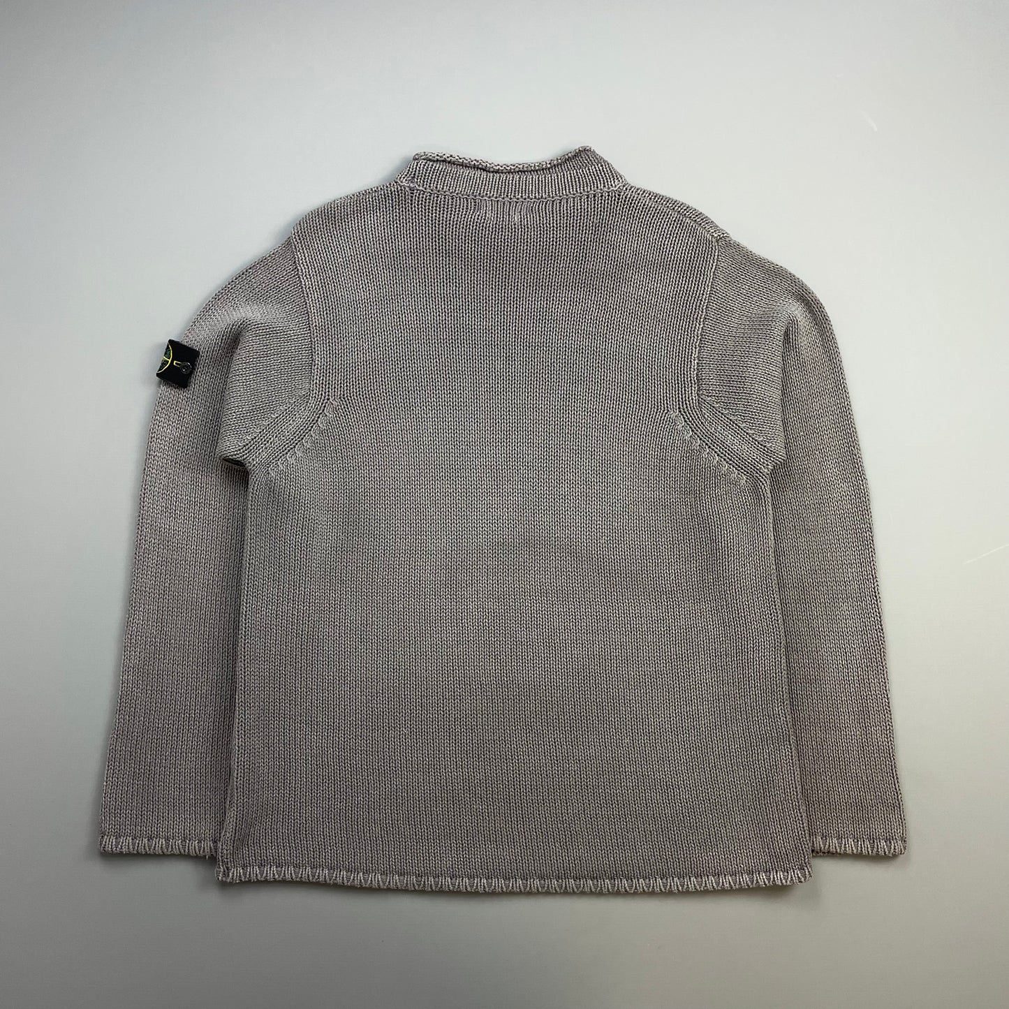 Stone Island Grey SS00 Heavyweight Raw-Edge Collar Knit Jumper