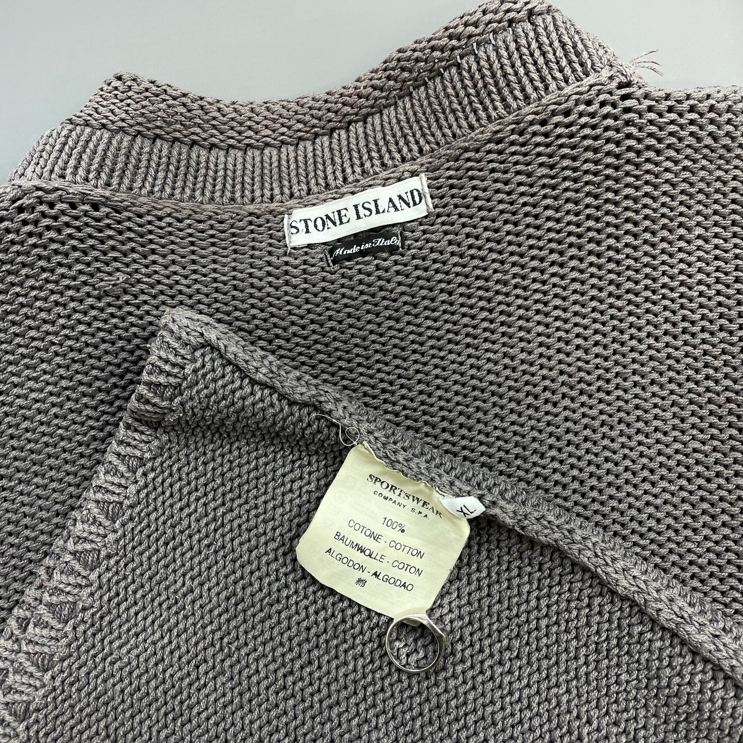 Stone Island Grey SS00 Heavyweight Raw-Edge Collar Knit Jumper