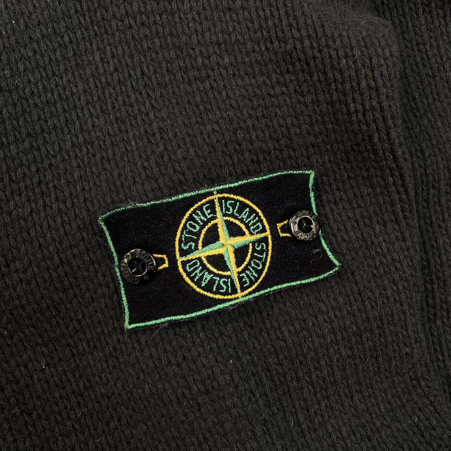 Stone Island Grey 90s Chunky Wool Knit Green Edge Badge Button-Up Jumper