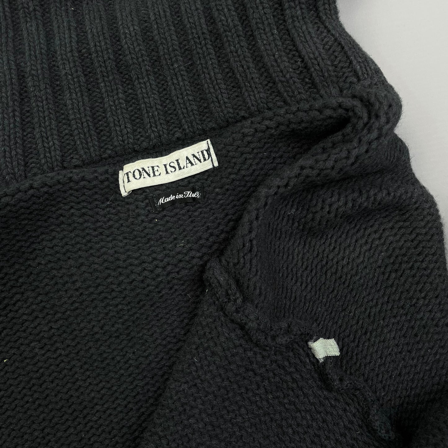 Stone Island Grey 90s Chunky Wool Knit Green Edge Badge Button-Up Jumper