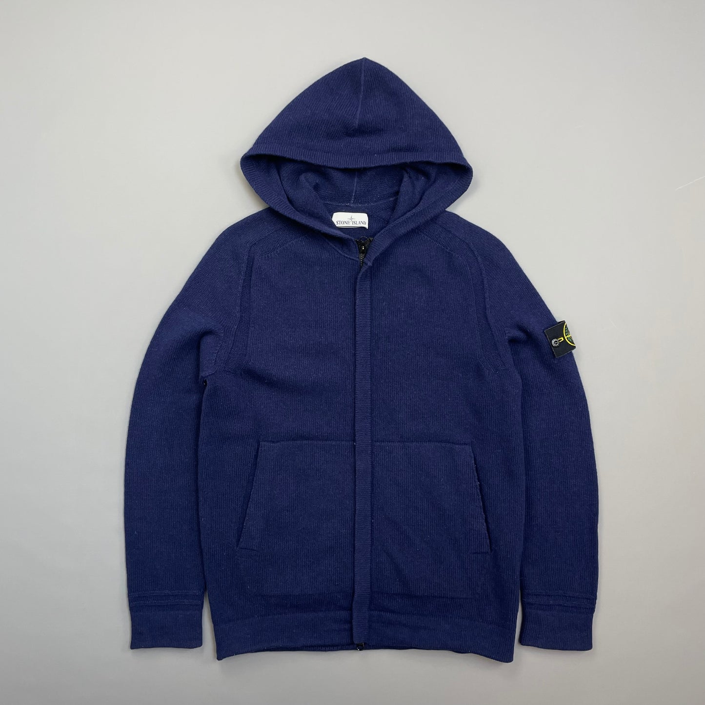 Stone Island Navy AW18 Zip-Through Hooded Knit Jumper