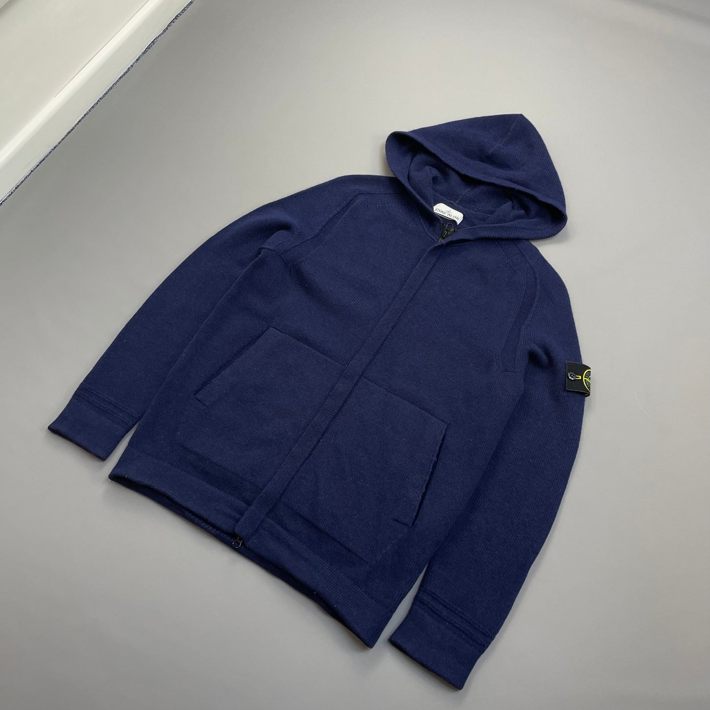 Stone Island Navy AW18 Zip-Through Hooded Knit Jumper