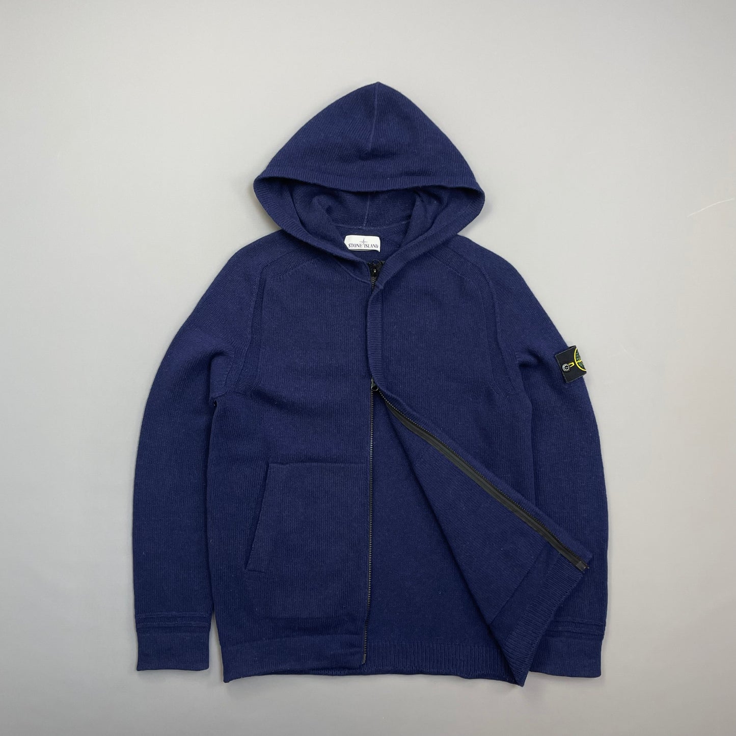 Stone Island Navy AW18 Zip-Through Hooded Knit Jumper