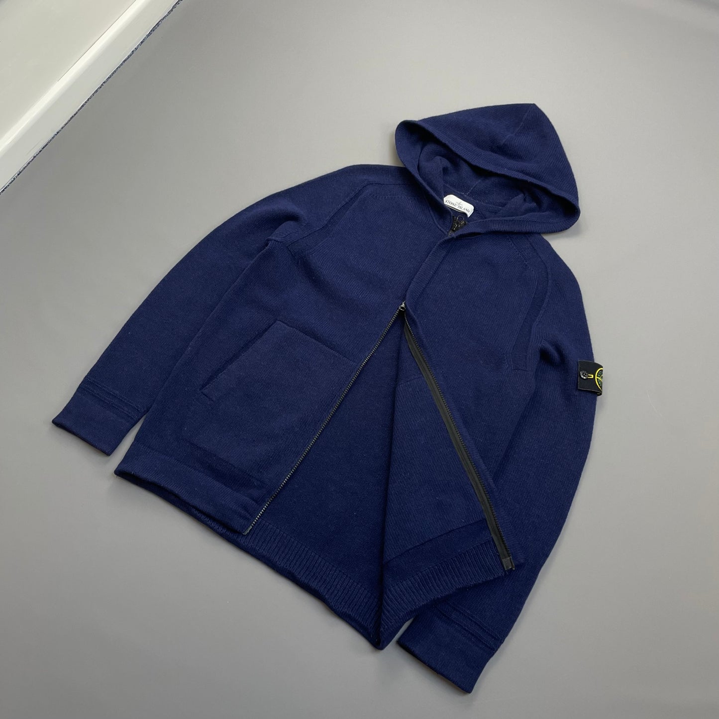 Stone Island Navy AW18 Zip-Through Hooded Knit Jumper