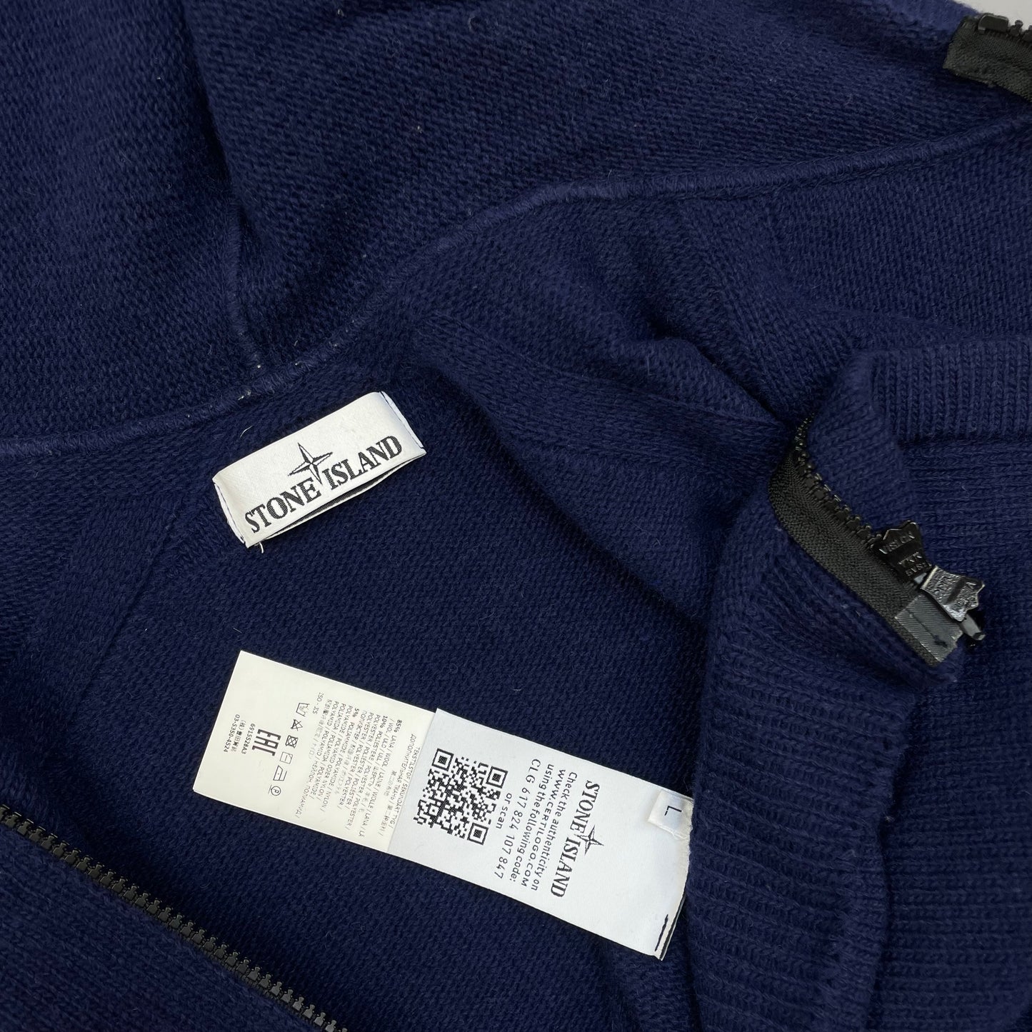 Stone Island Navy AW18 Zip-Through Hooded Knit Jumper