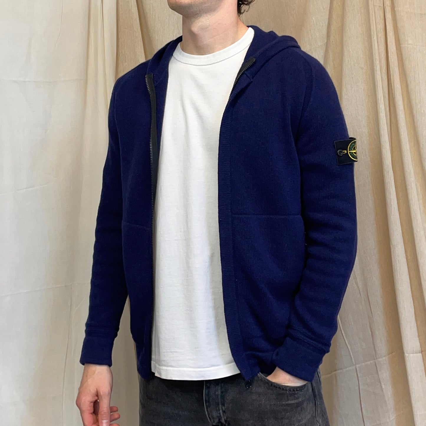 Stone Island Navy AW18 Zip-Through Hooded Knit Jumper