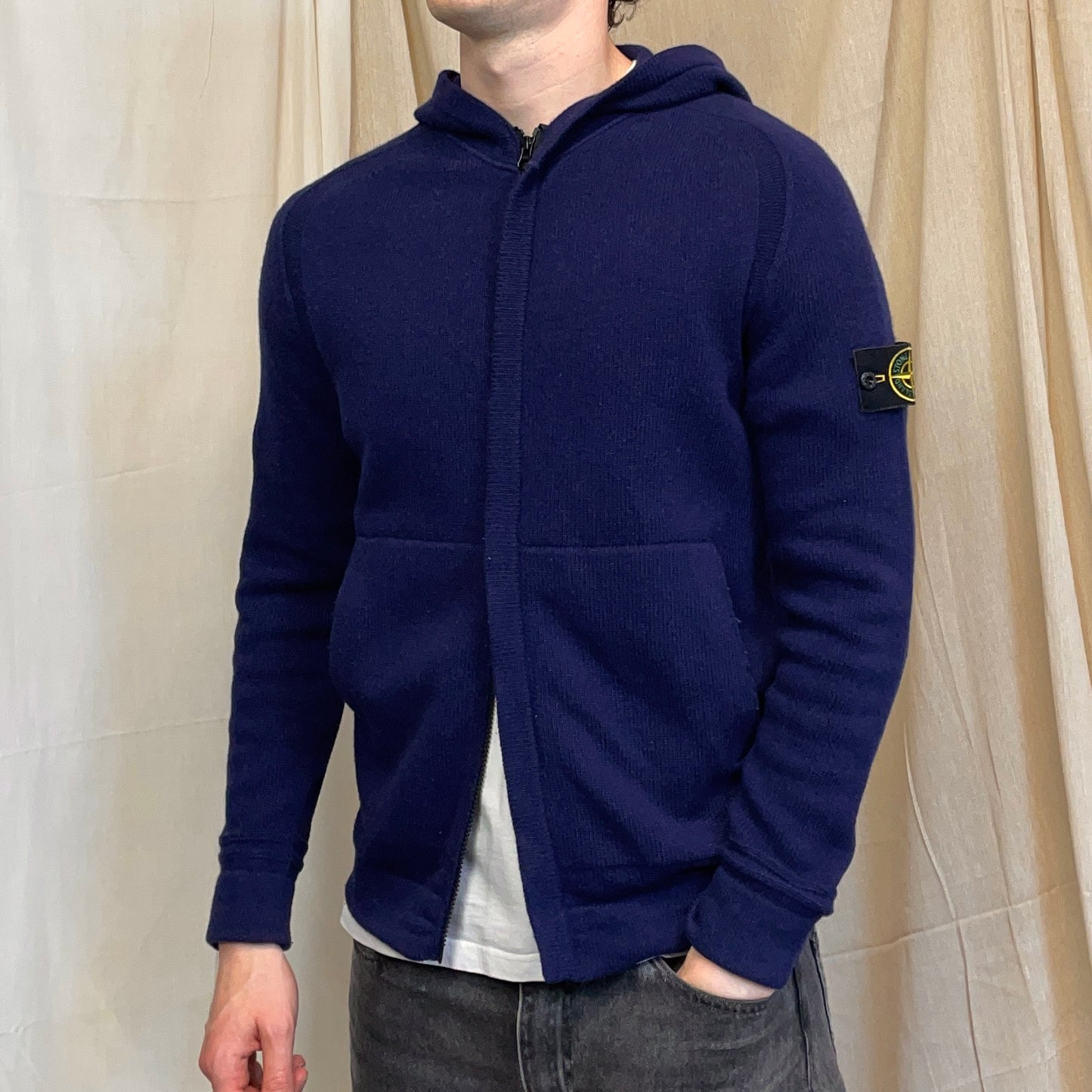 Stone Island Navy AW18 Zip-Through Hooded Knit Jumper
