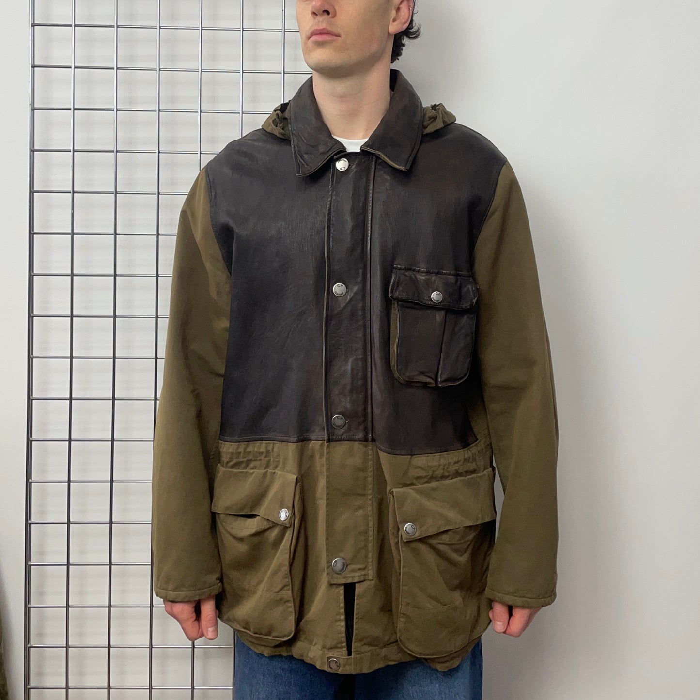 C.P. Company Brown & Khaki AW05 Leather Green Lens Mille Miglia Goggle Jacket