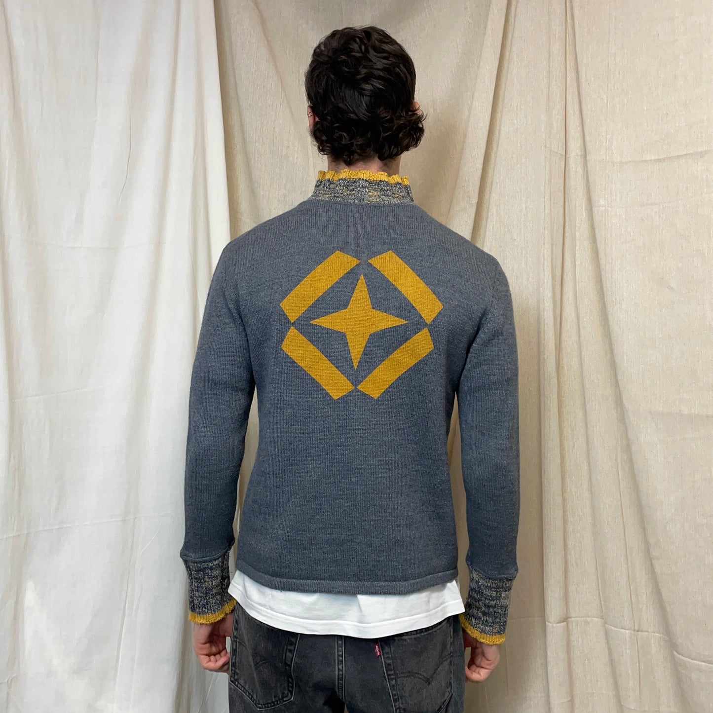 Armani Jeans Grey & Multicolour 00s Alpaca & Wool Blend Knit Half-Zip Jumper