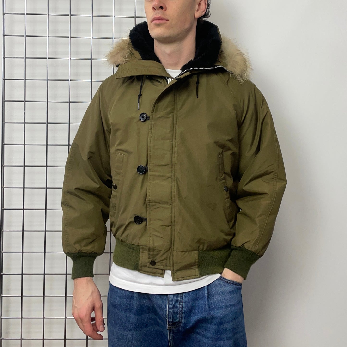 Spiewak & Sons 80s Khaki Fur Hood Padded N-2B Flight Bomber Jacket