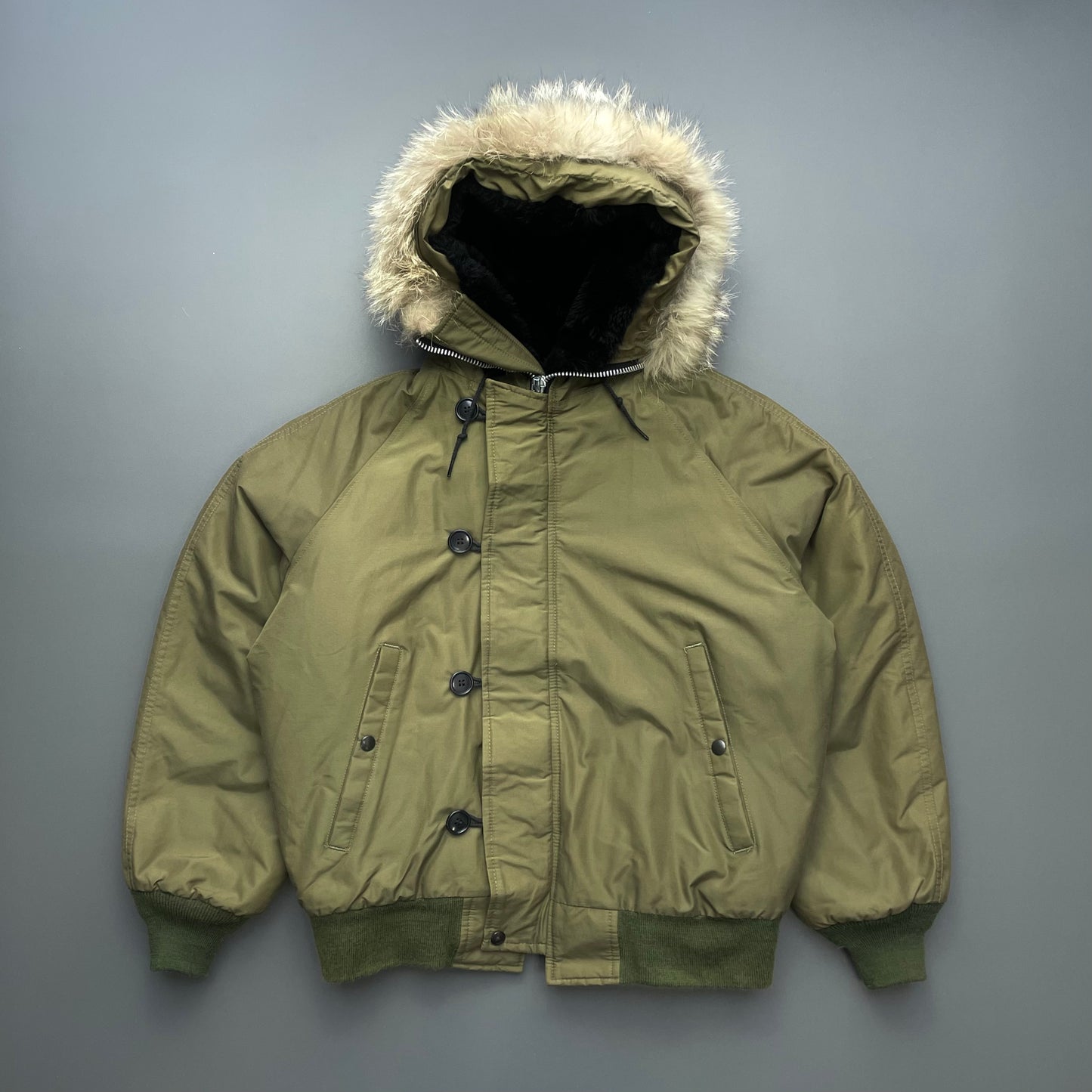 Spiewak & Sons 80s Khaki Fur Hood Padded N-2B Flight Bomber Jacket