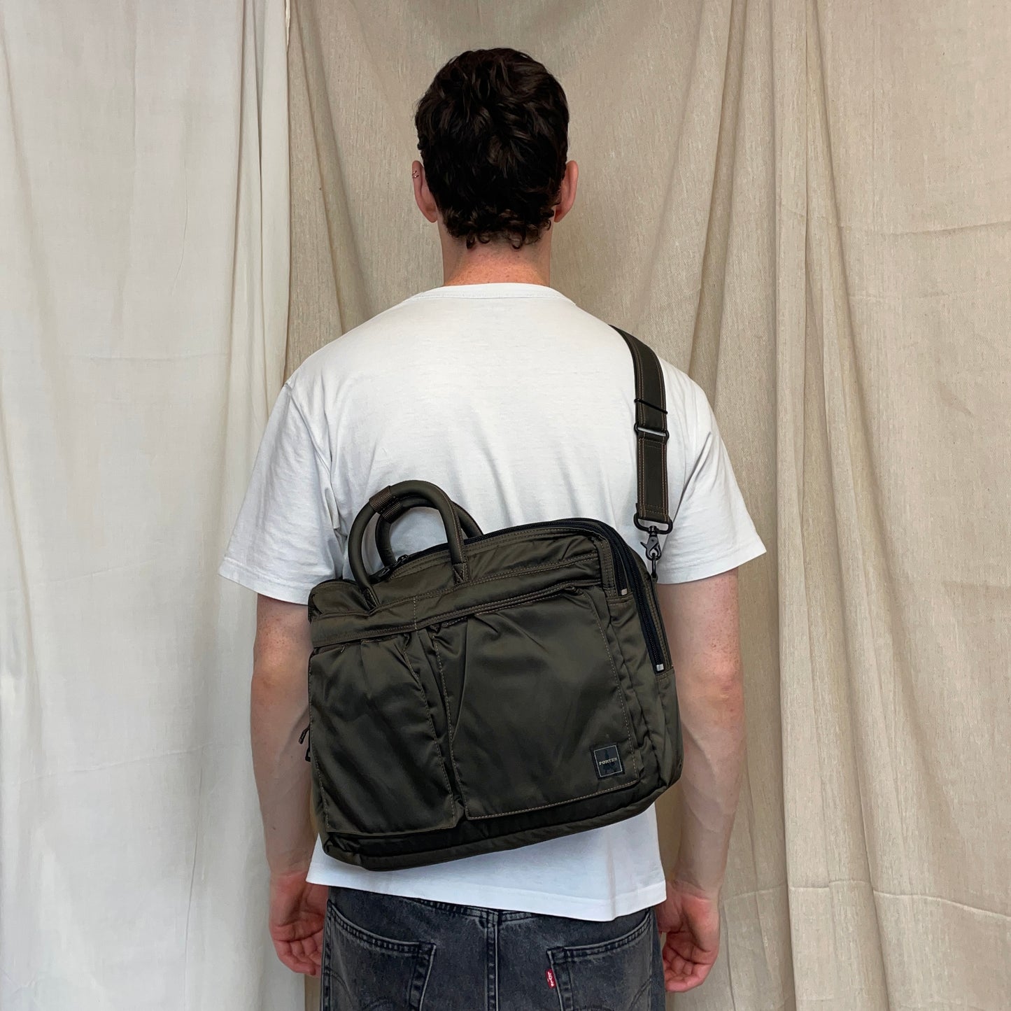 Porter International Khaki Nylon Crossbody & Handheld Briefcase Bag