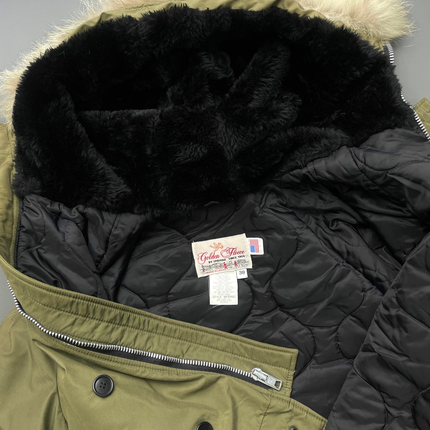 Spiewak & Sons 80s Khaki Fur Hood Padded N-2B Flight Bomber Jacket