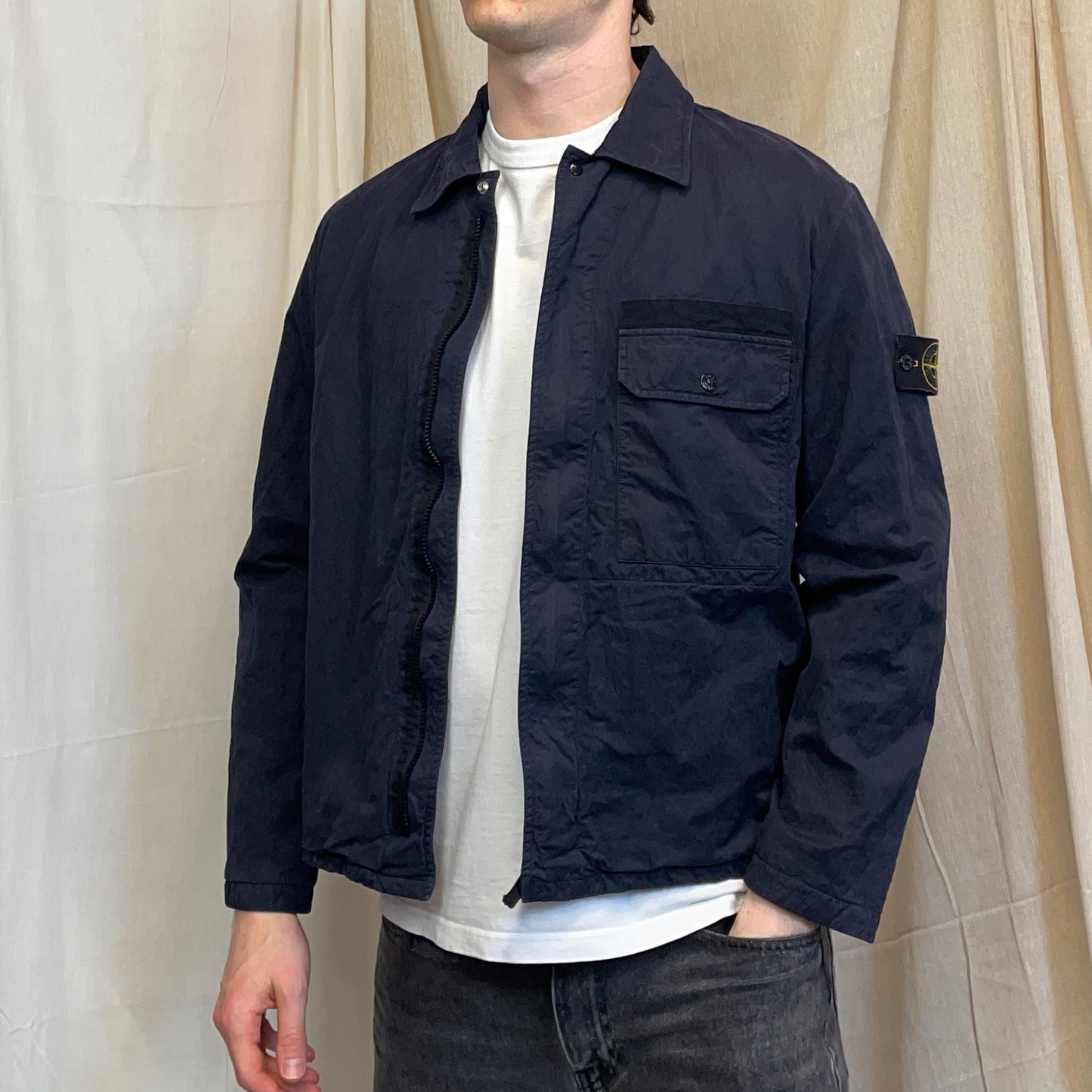 Stone Island Navy 00s Coated Cotton Lined Zip-Through Workwear Jacket