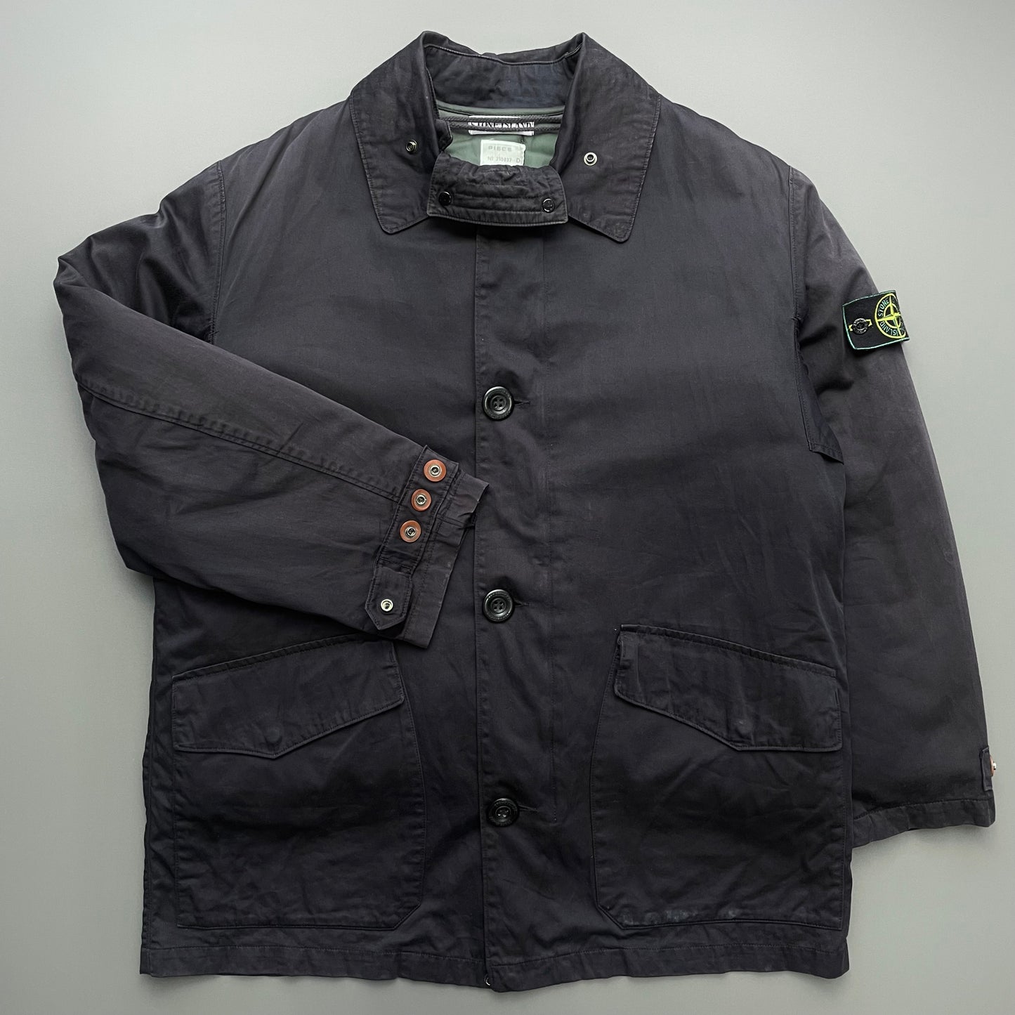 Stone Island Navy AW98 Liner Raso Gommato Green Edge Badge Overcoat Jacket
