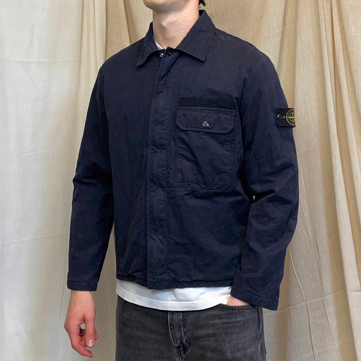 Stone Island Navy 00s Coated Cotton Lined Zip-Through Workwear Jacket