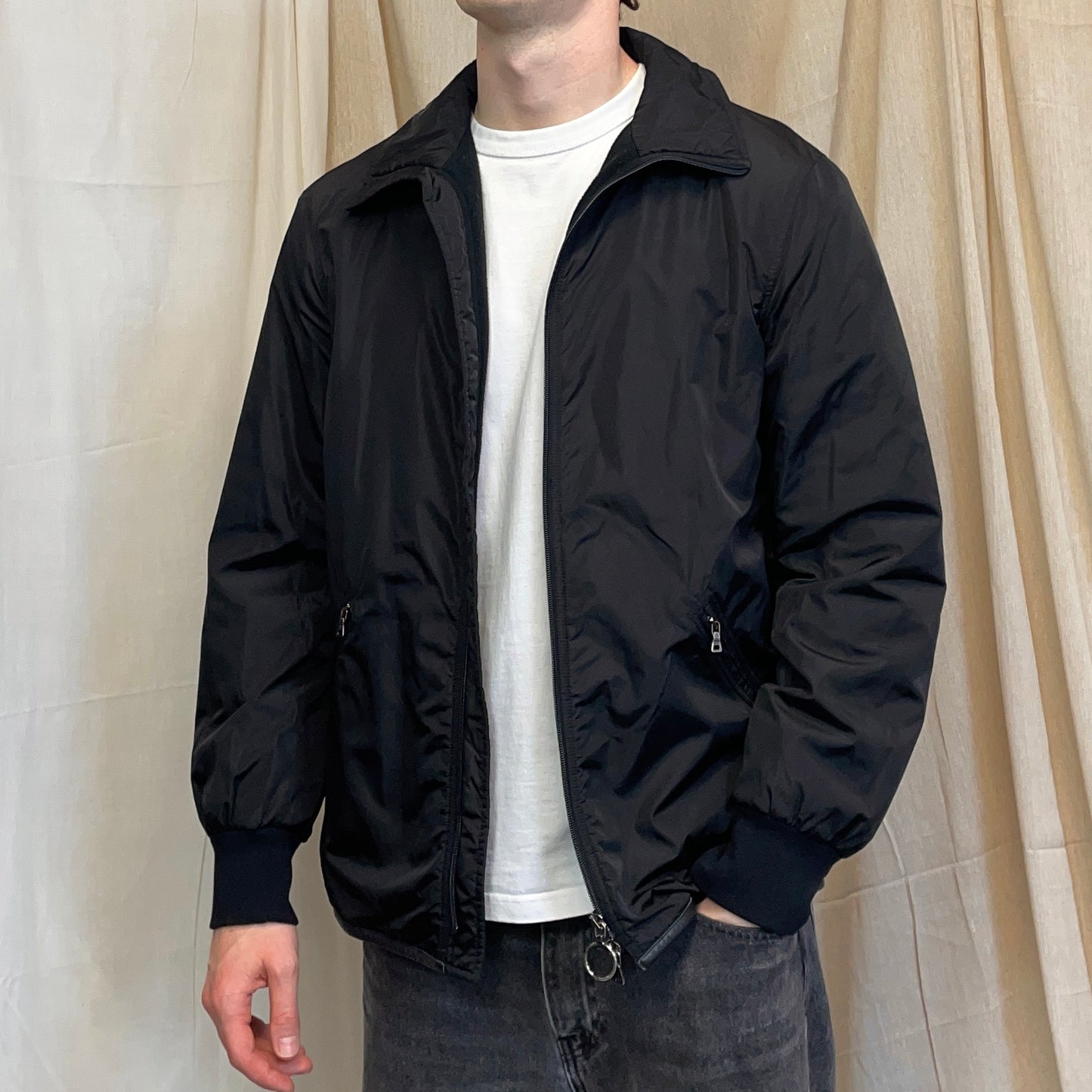 Prada Sport Black 00s Leather Trim Nylon Padded Jacket