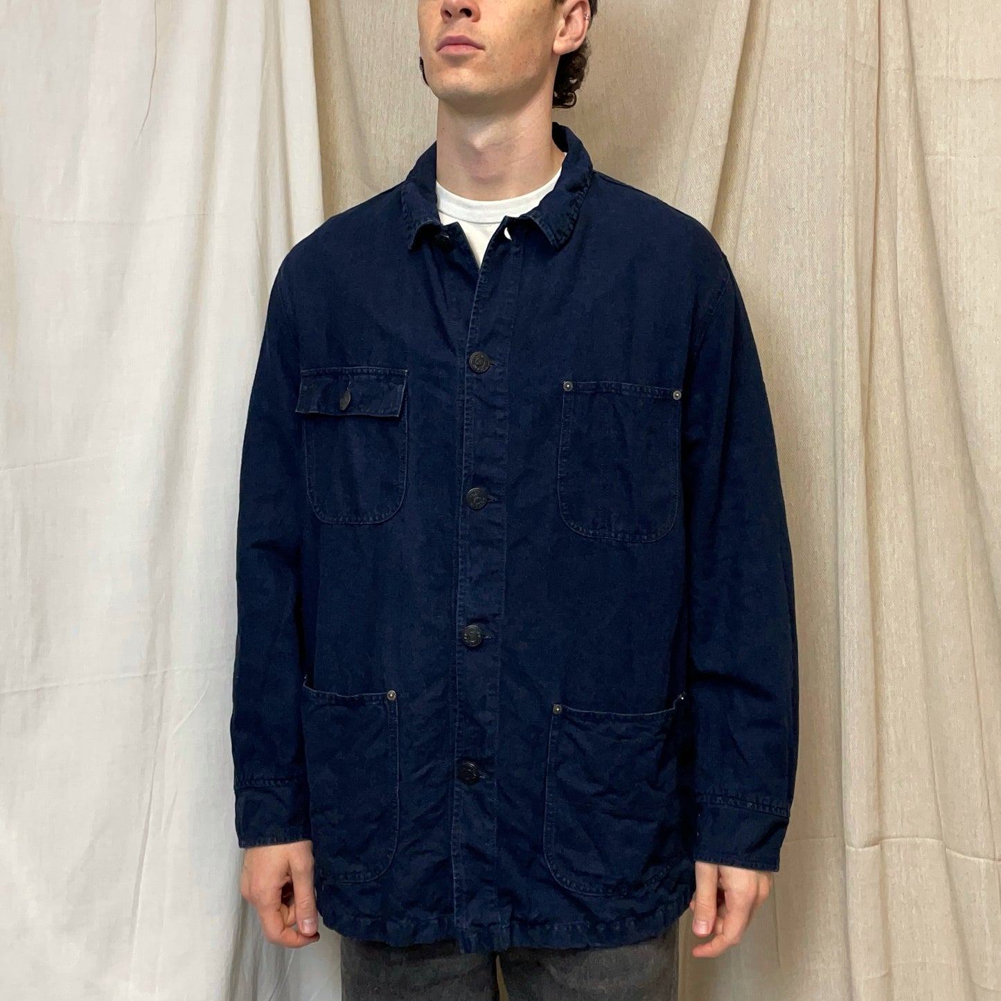 Armani Jeans Navy 90s Linen & Cotton Chore Jacket