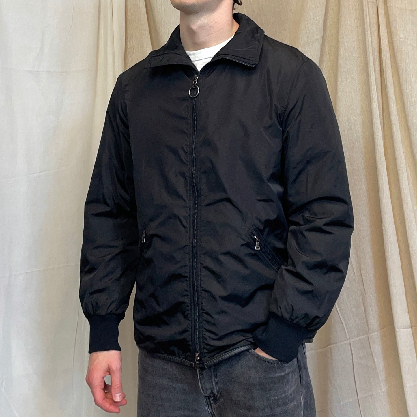 Prada Sport Black 00s Leather Trim Nylon Padded Jacket