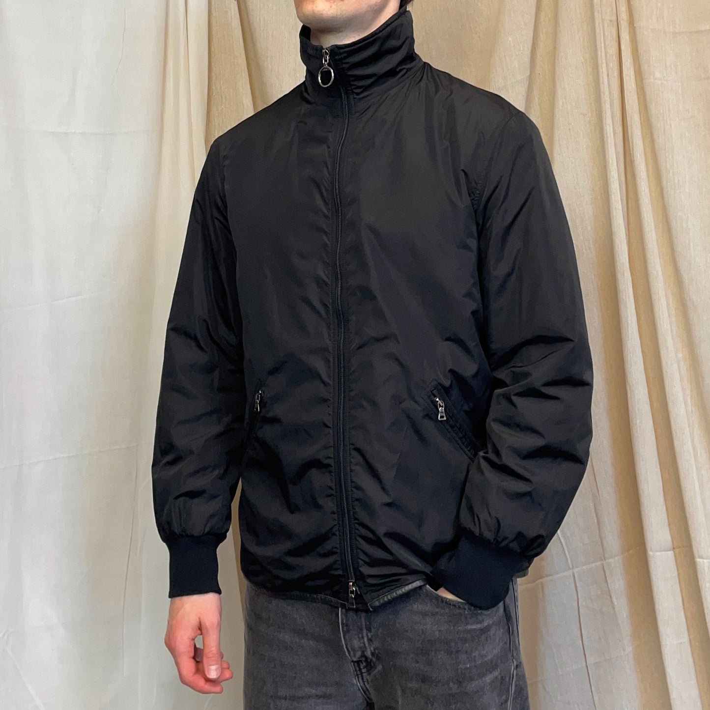 Prada Sport Black 00s Leather Trim Nylon Padded Jacket