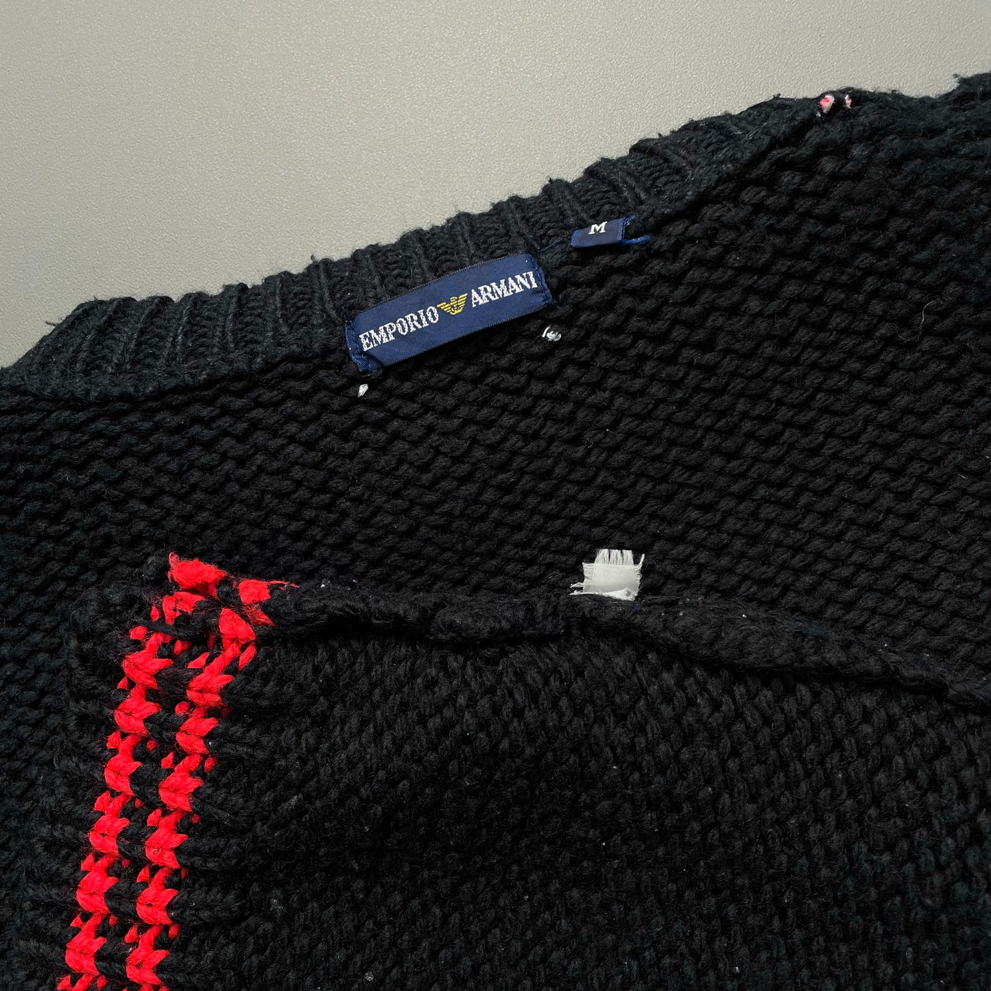 Emporio Armani Black Multi-Colour 80s Chunky Wool Knit Jumper