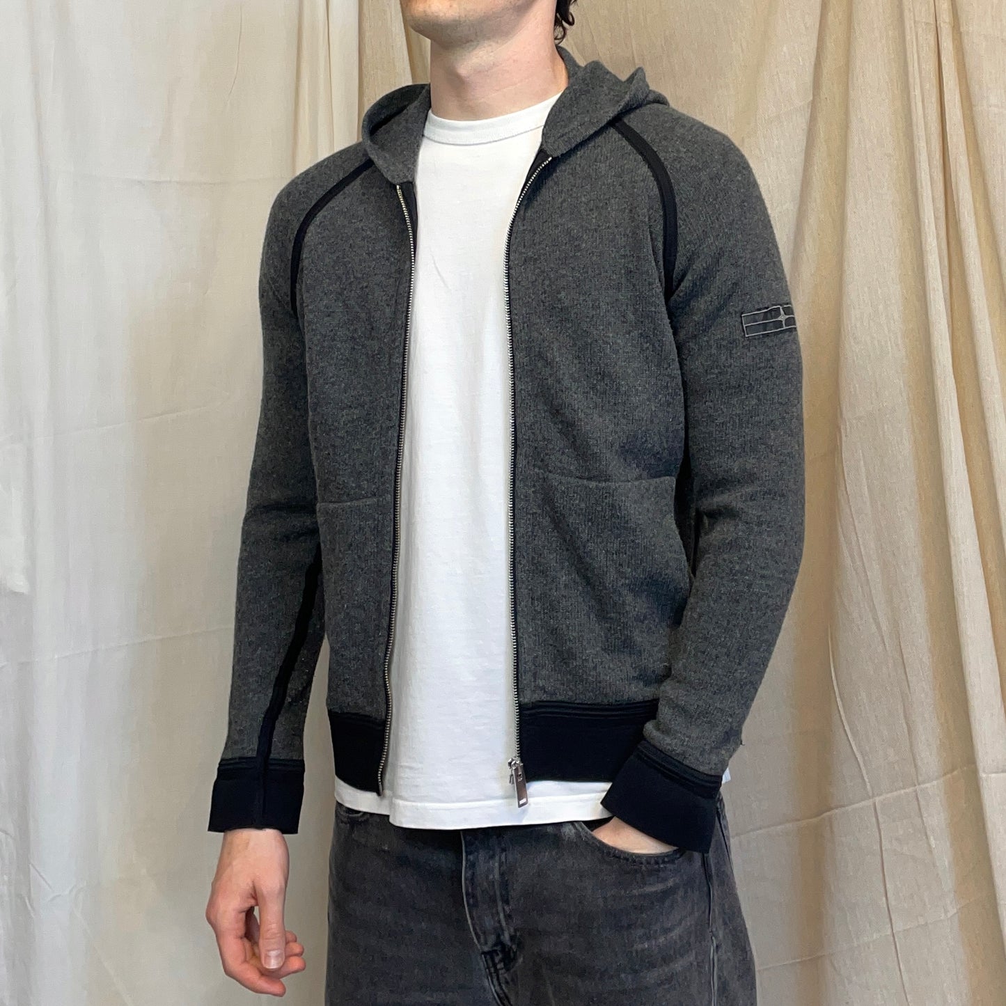 Stone Island Denims AW09 Grey Zip-Through Wool Knit Hoodie
