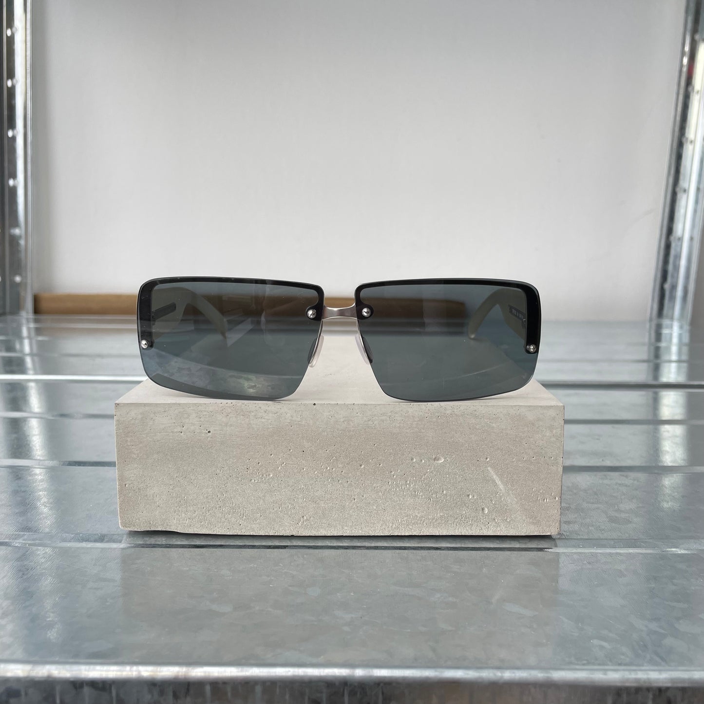 Prada Blue & Clear 00s Women's Rimless Rectangle Sunglasses