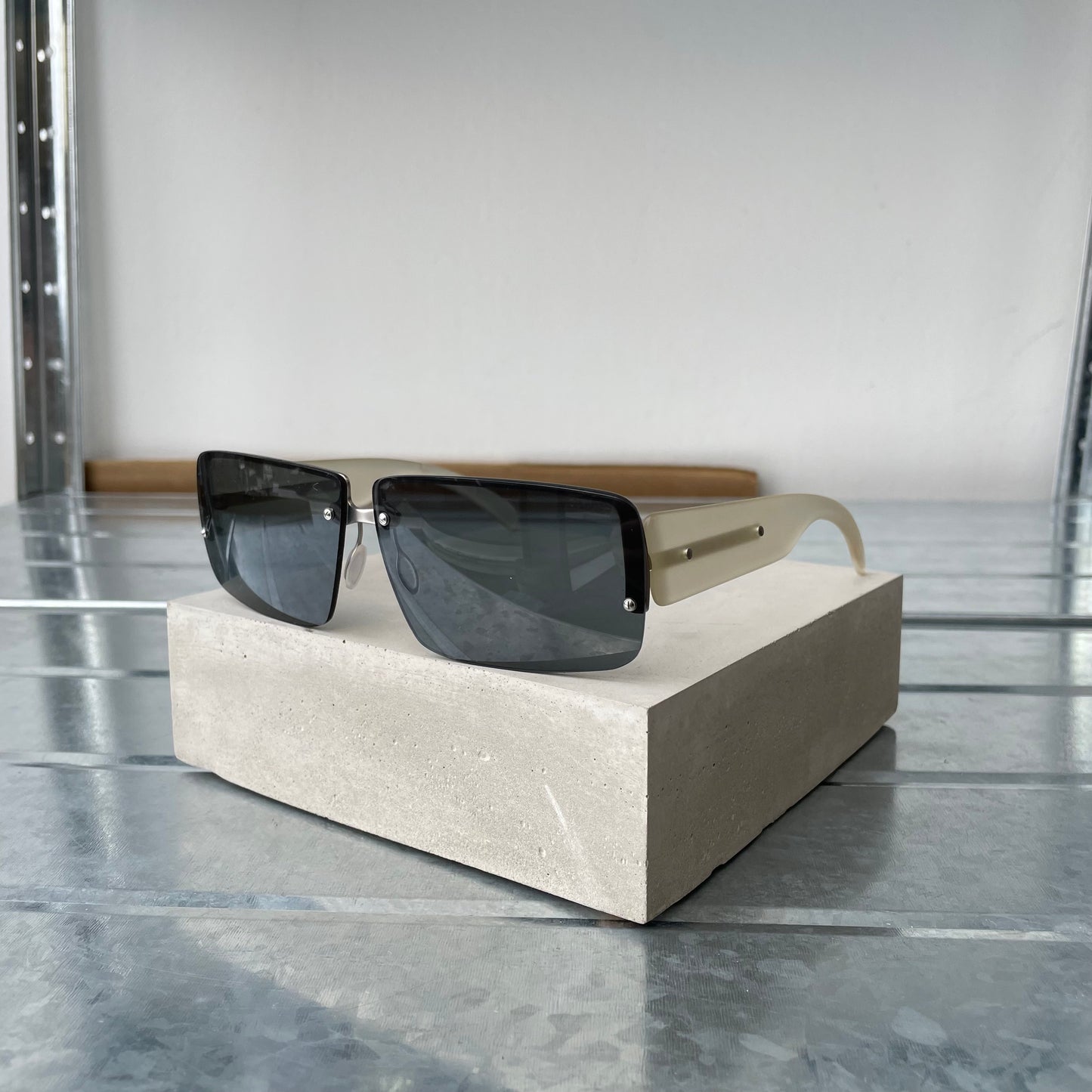 Prada Blue & Clear 00s Women's Rimless Rectangle Sunglasses