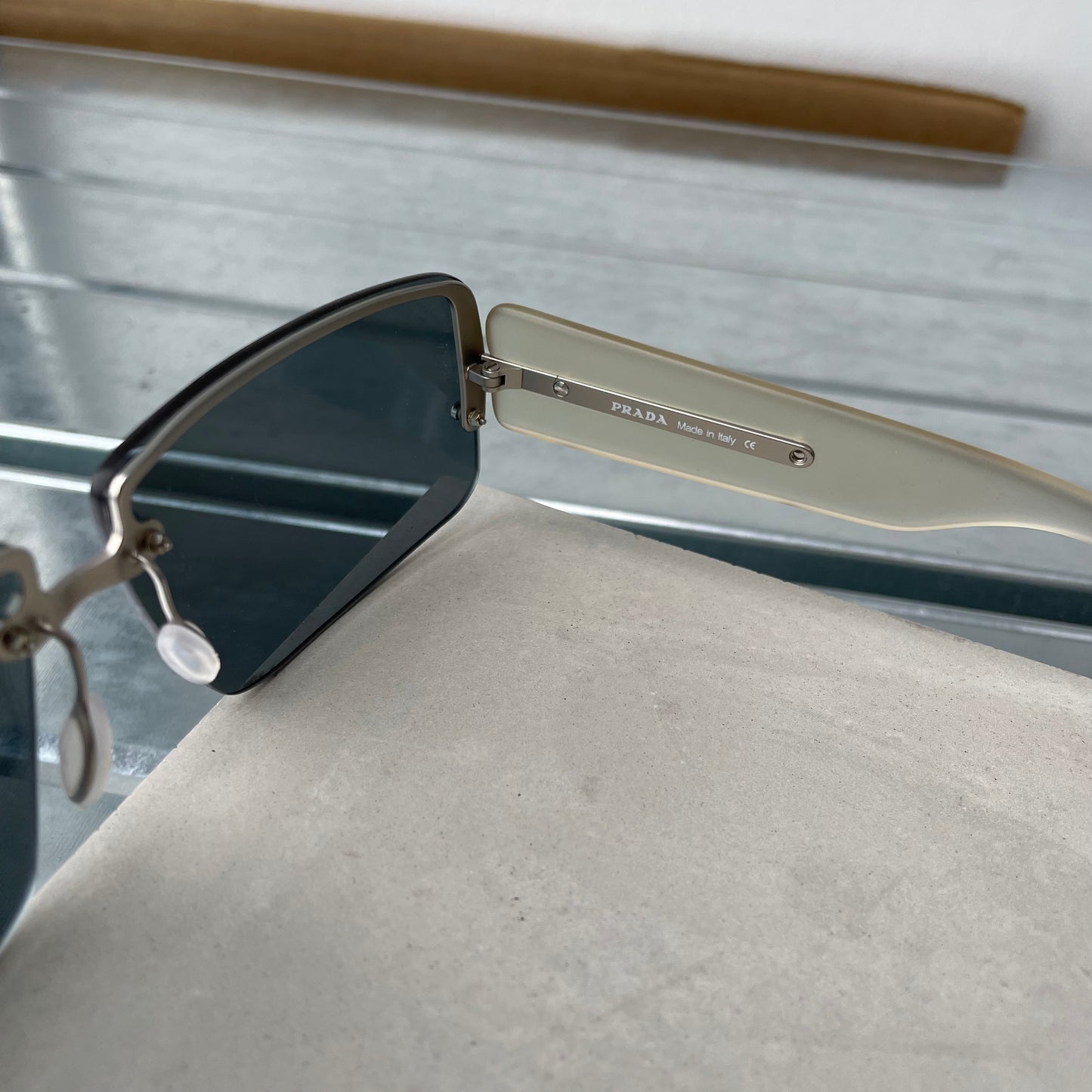 Prada Blue & Clear 00s Women's Rimless Rectangle Sunglasses
