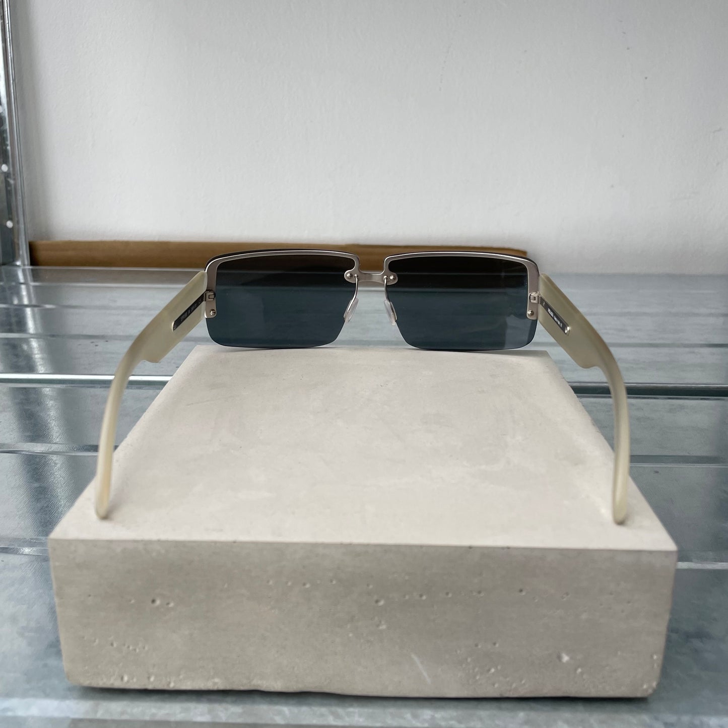 Prada Blue & Clear 00s Women's Rimless Rectangle Sunglasses