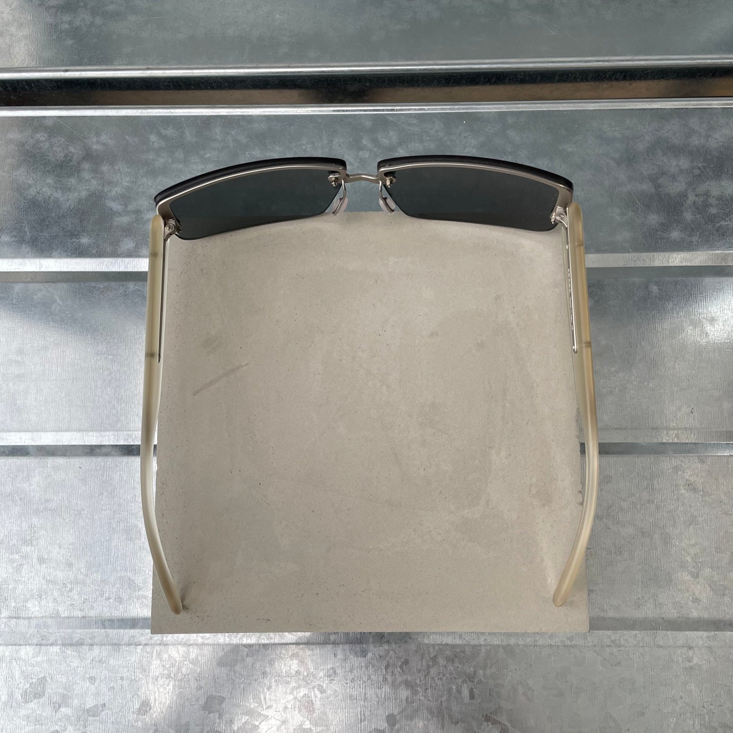 Prada Blue & Clear 00s Women's Rimless Rectangle Sunglasses
