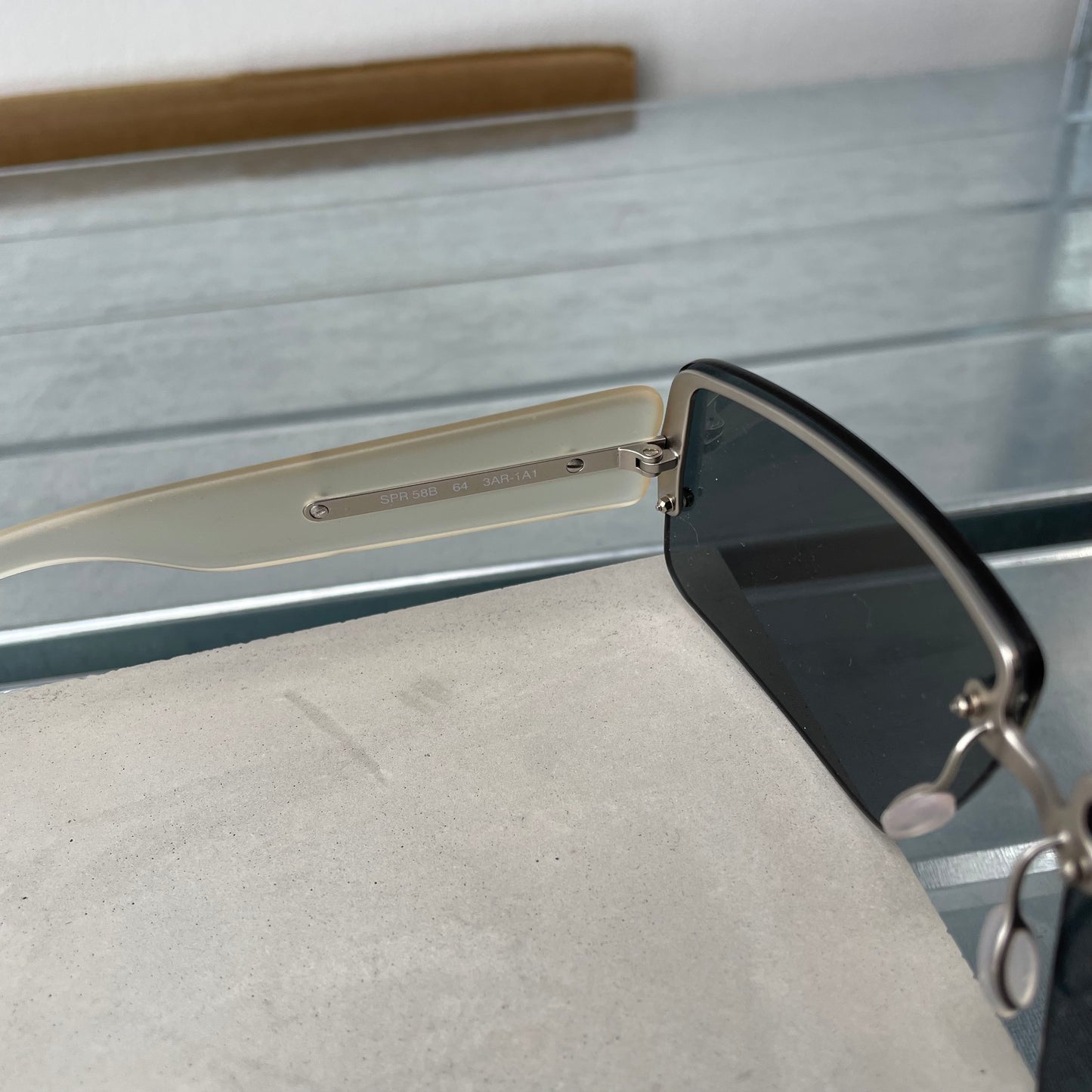 Prada Blue & Clear 00s Women's Rimless Rectangle Sunglasses