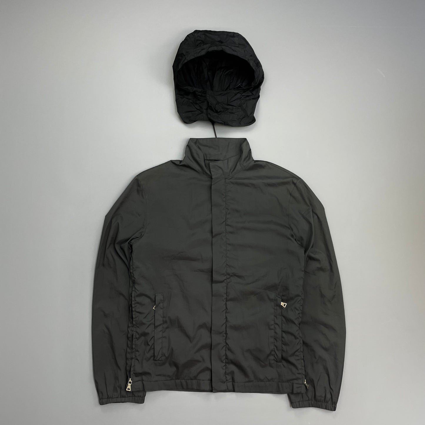 Prada Sport Grey 00s Hidden-Vent Concealed Hood Technical Jacket