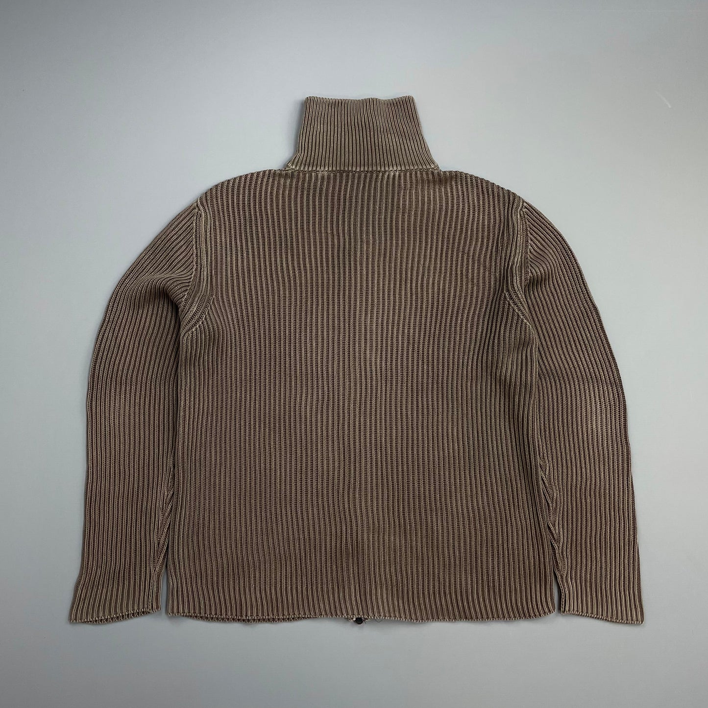 Prada Mainline Brown 00s Ribbed Knit Zip-Through Cardigan Jumper