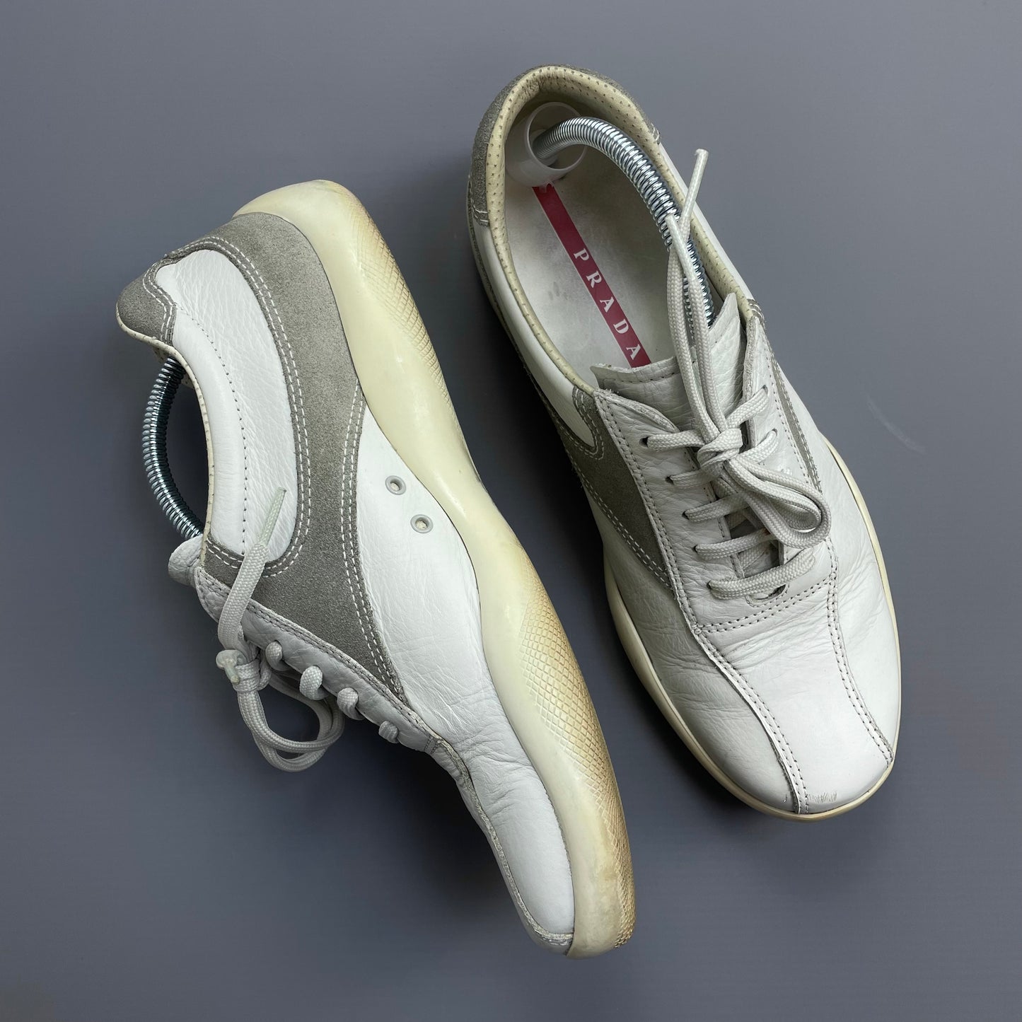 Prada Sport White & Grey 00s Leather & Suede Trainers