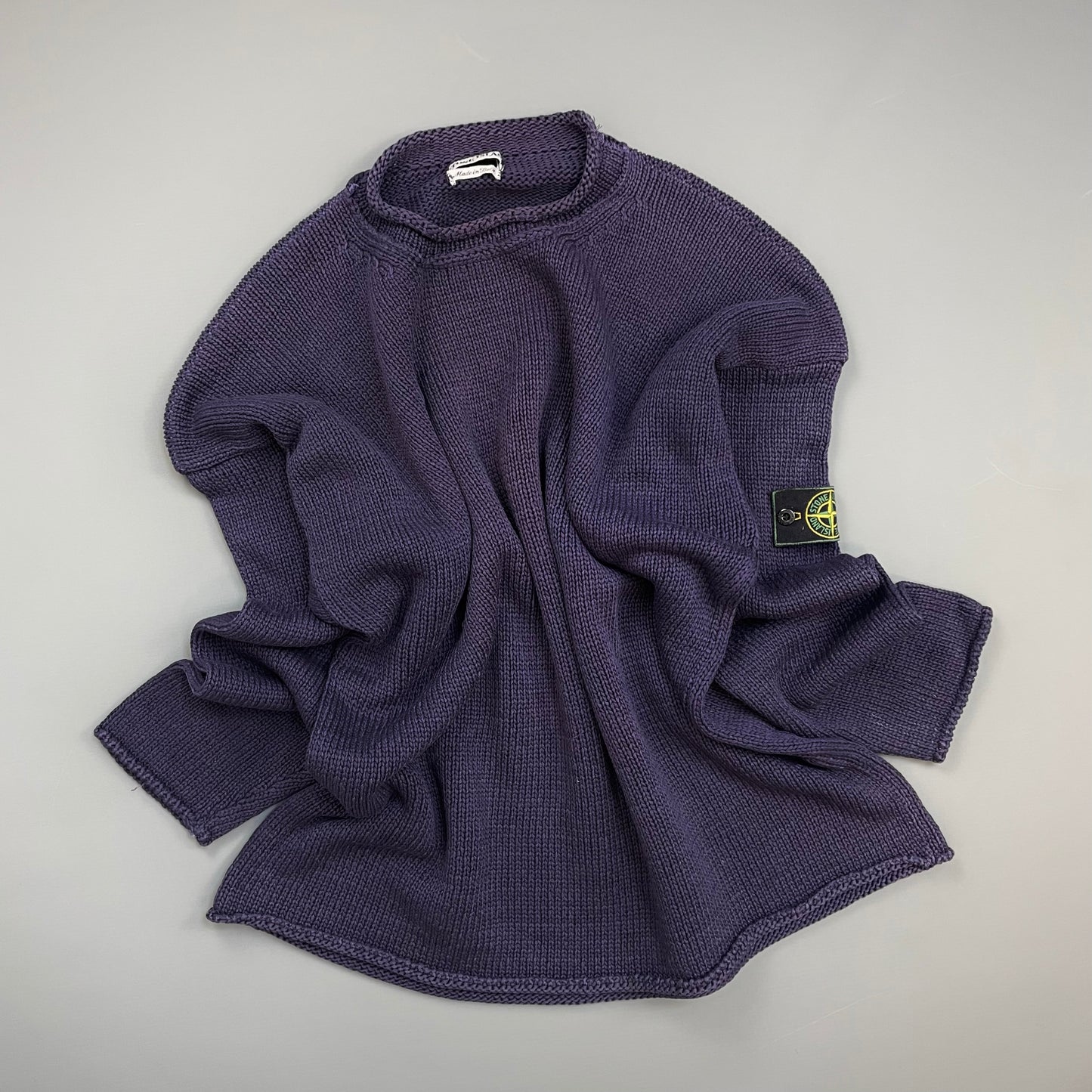 Stone Island Navy SS95 Chunky Raw-Edge Heavyweight Green Edge Badge Knit Jumper