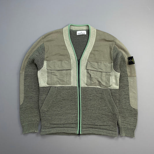 Stone Island Green SS19 Knit Panelled Cardigan Jacket