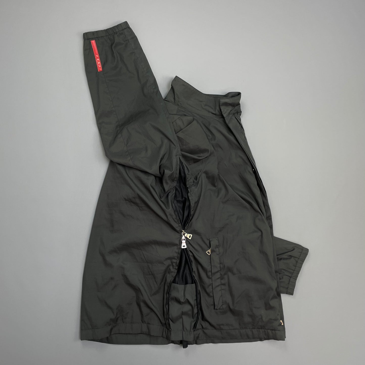 Prada Sport Grey 00s Hidden-Vent Concealed Hood Technical Jacket