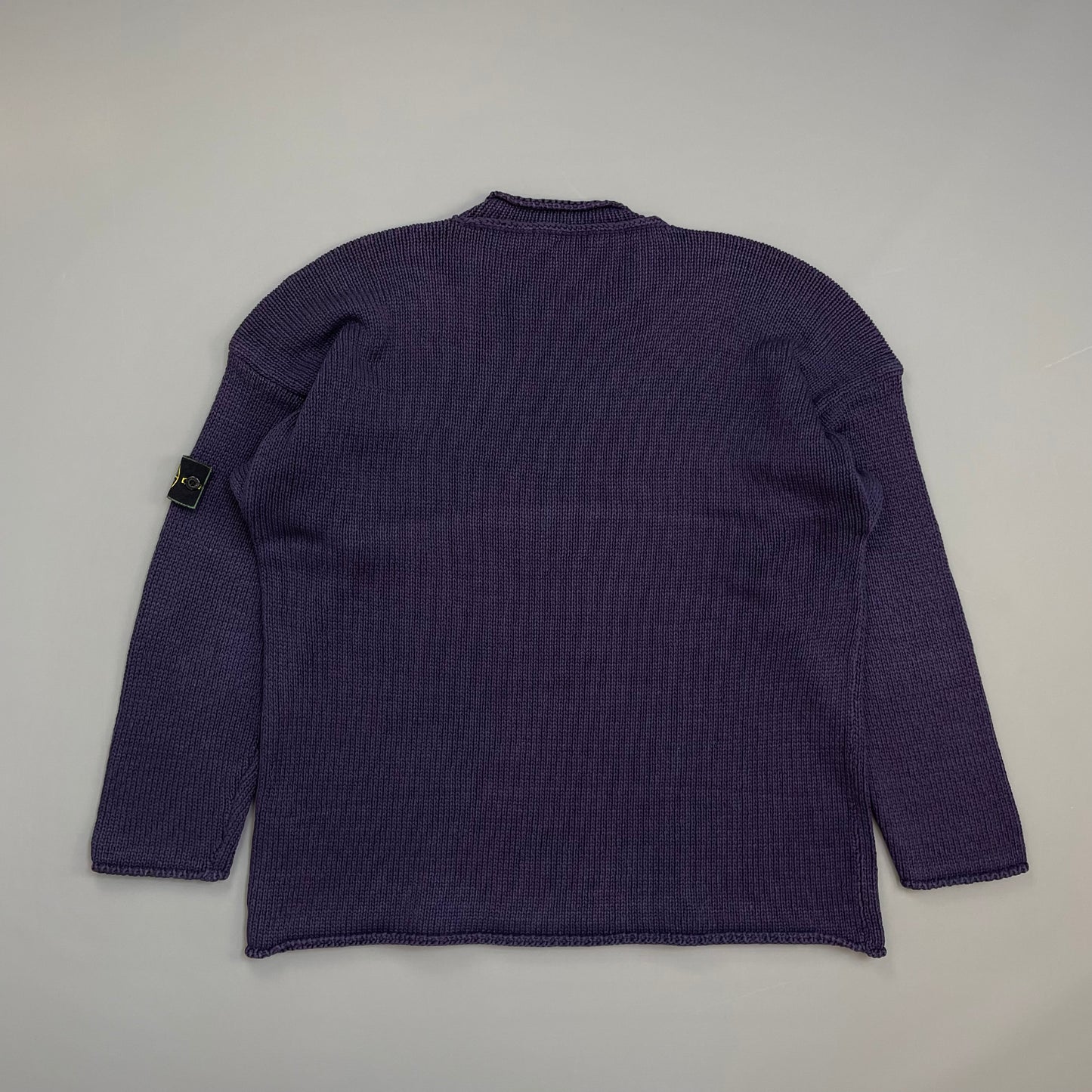 Stone Island Navy SS95 Chunky Raw-Edge Heavyweight Green Edge Badge Knit Jumper
