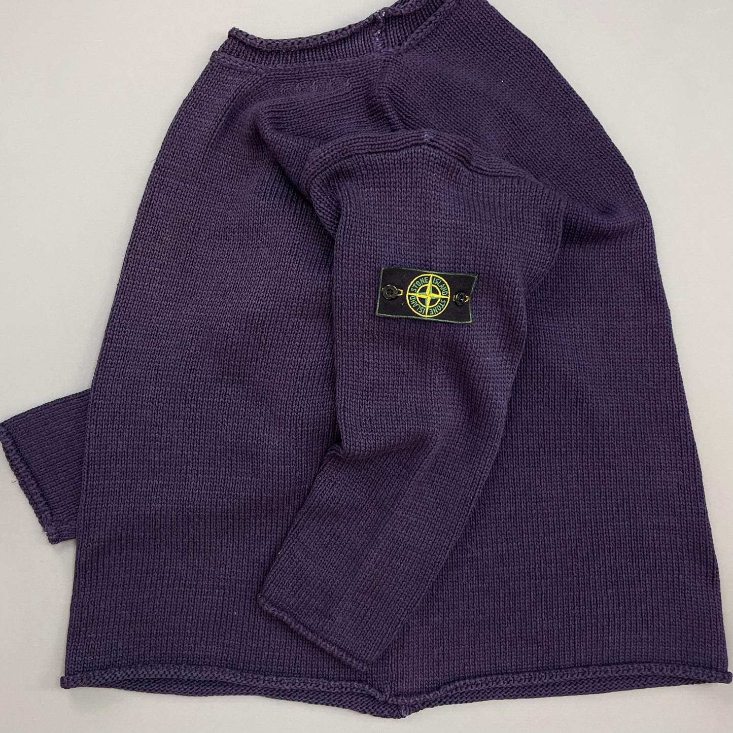 Stone Island Navy SS95 Chunky Raw-Edge Heavyweight Green Edge Badge Knit Jumper