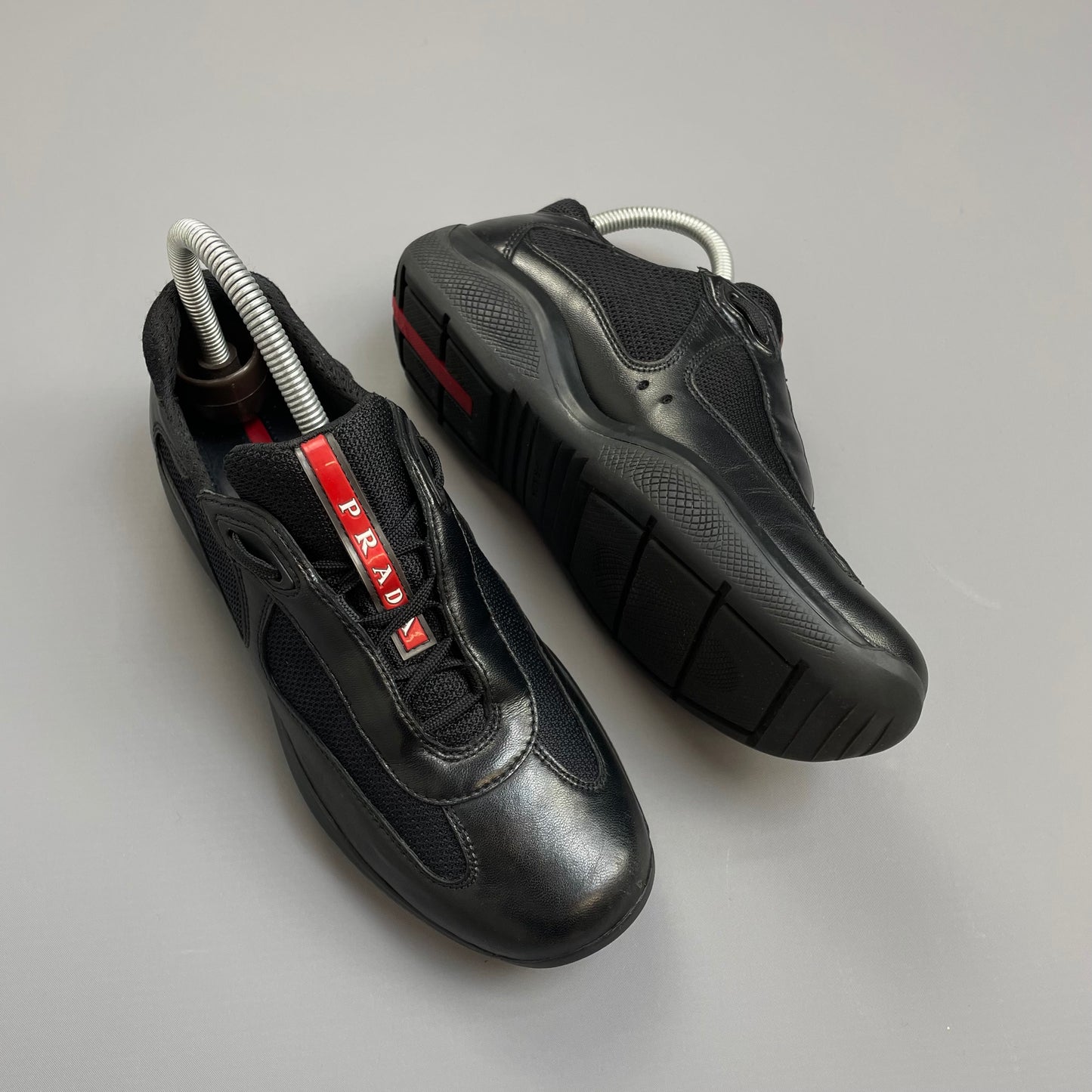 Prada Americas Cup Black Leather Trainers