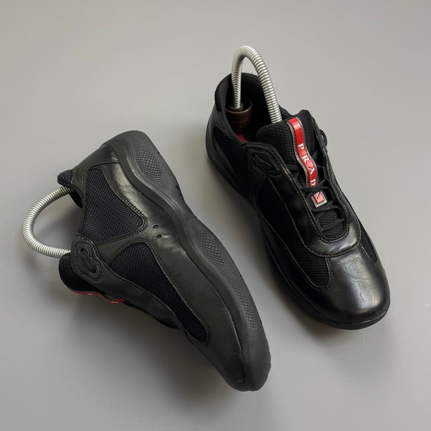 Prada Americas Cup Black Leather Trainers