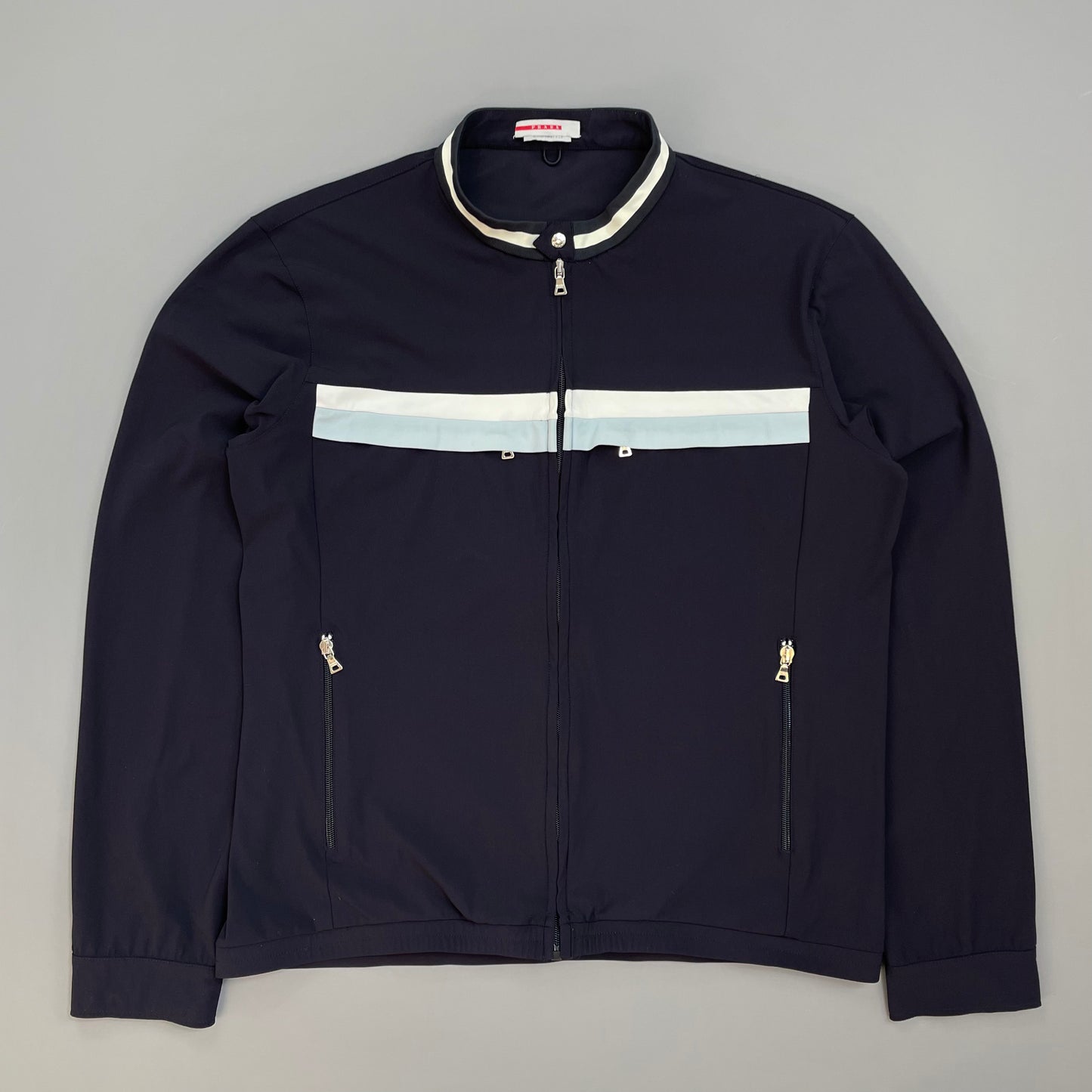 Prada Sport Navy Nylon Stripe Chest Panel Track Jacket