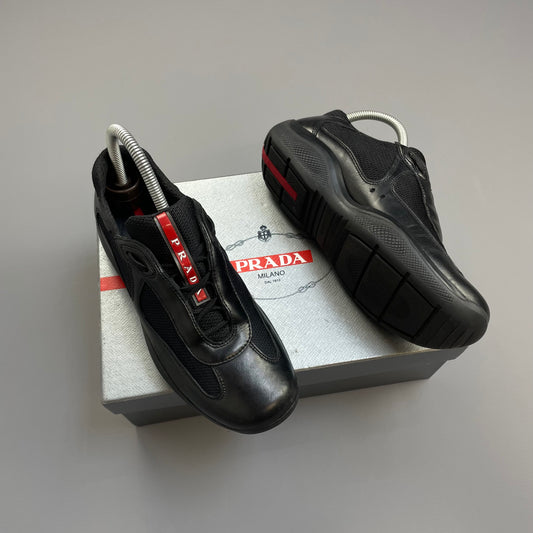 Prada Americas Cup Black Leather Trainers