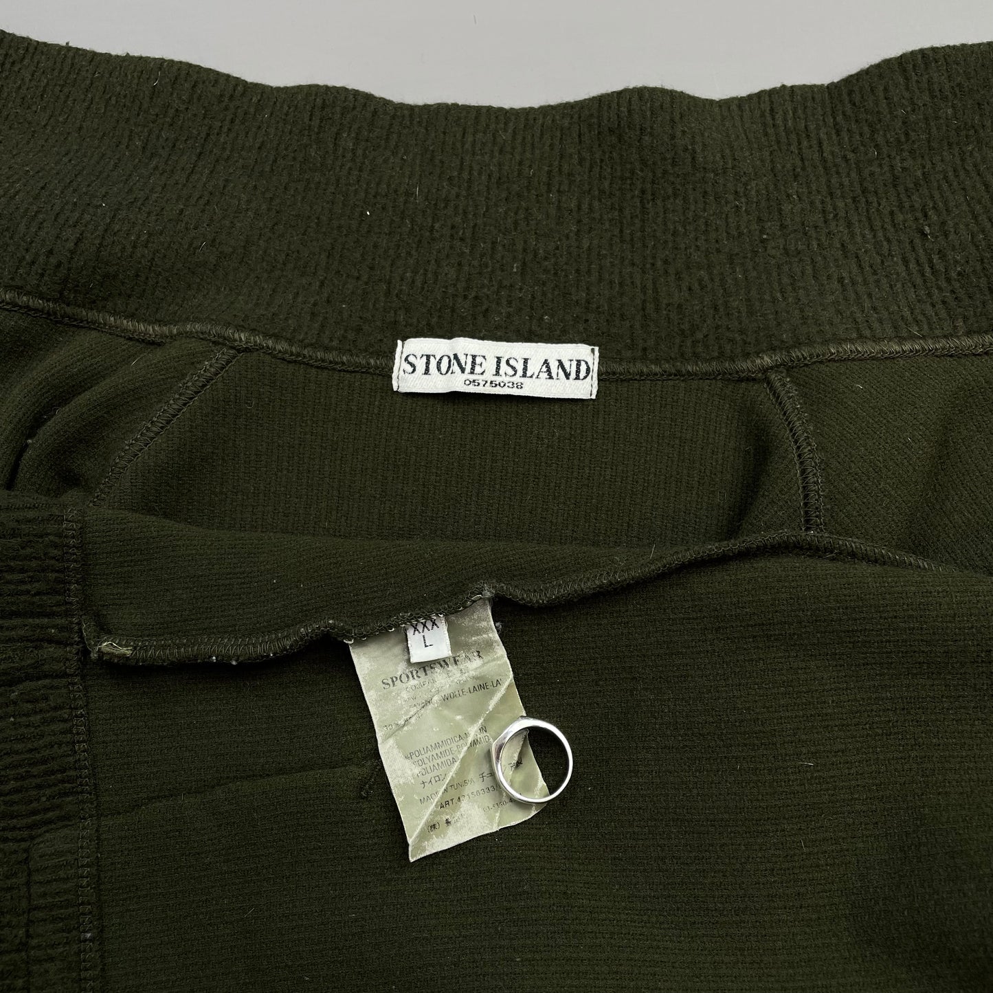 Stone Island Khaki Green AW05 Wool Blend Knit Zip-Through Jacket
