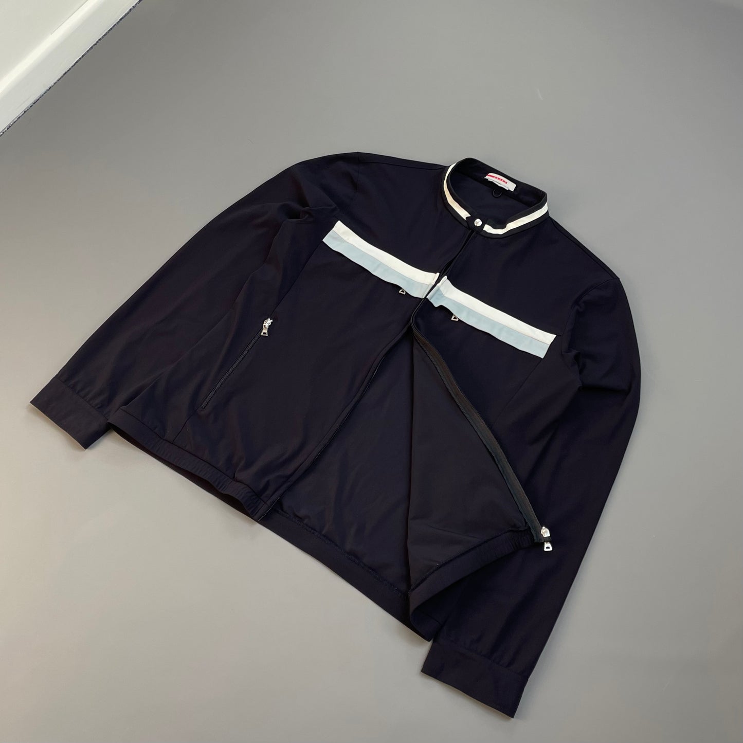 Prada Sport Navy Nylon Stripe Chest Panel Track Jacket