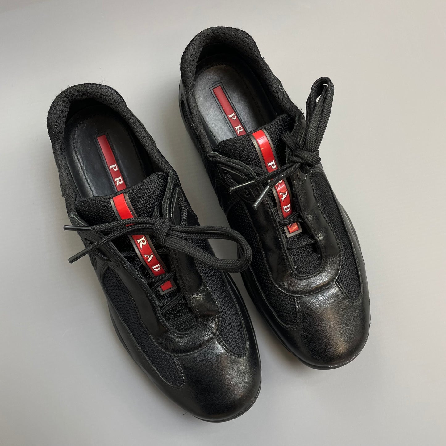 Prada Americas Cup Black Leather Trainers